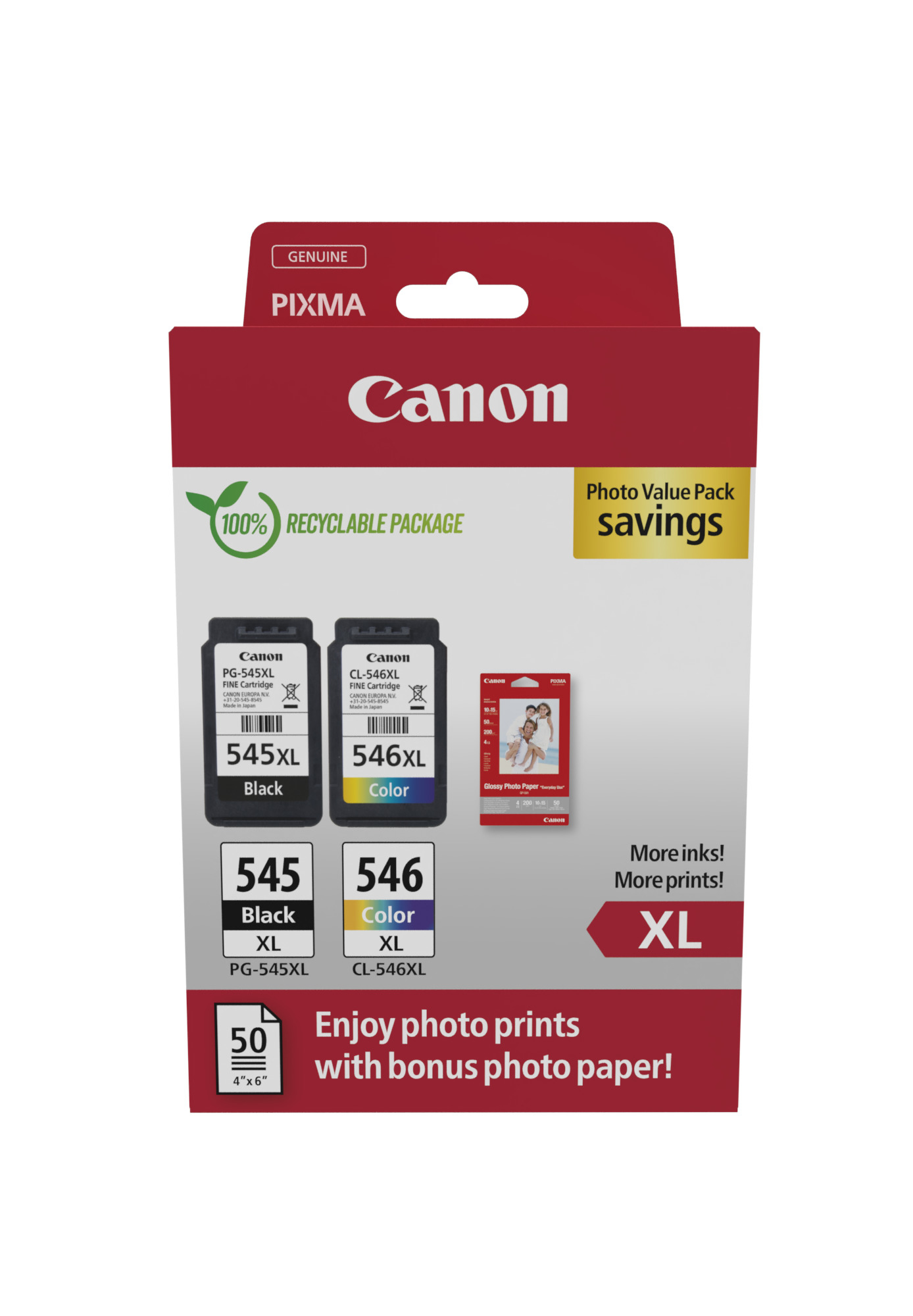 Canon PG-545XL CL-546XL Fotopapier Value Pack Schwarz Farbe