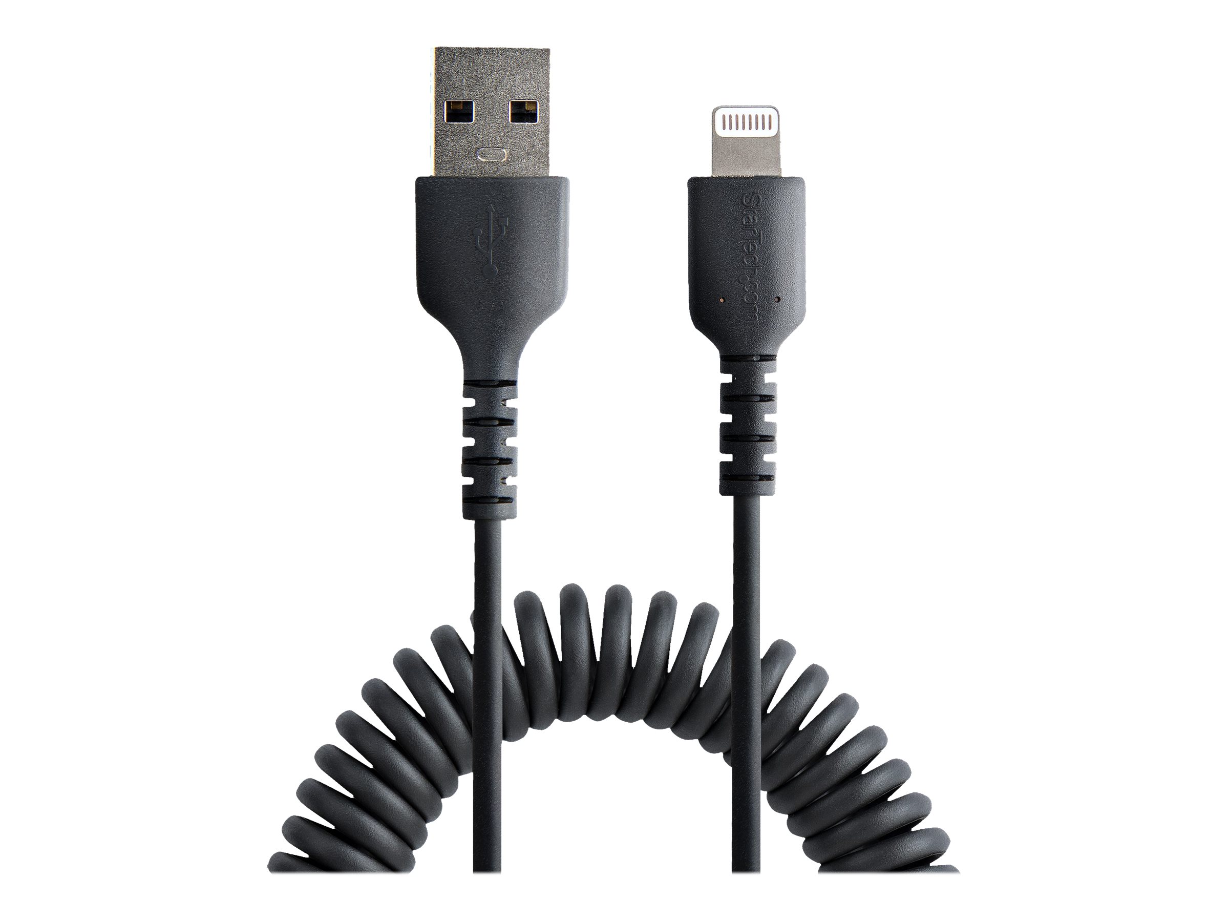 STARTECH.COM 50cm USB auf Lightning Kabel Spiralkabe MFi zertifiziert Schnellladekabel für iPhone/iPad Schwarz USB 2.0 Kabel
