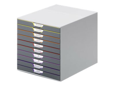 DURABLE Schubladenbox VARICOLOR®  dunkelgrau mit bunten Farblinien 761027, DIN C4 mit 10 Schubladen