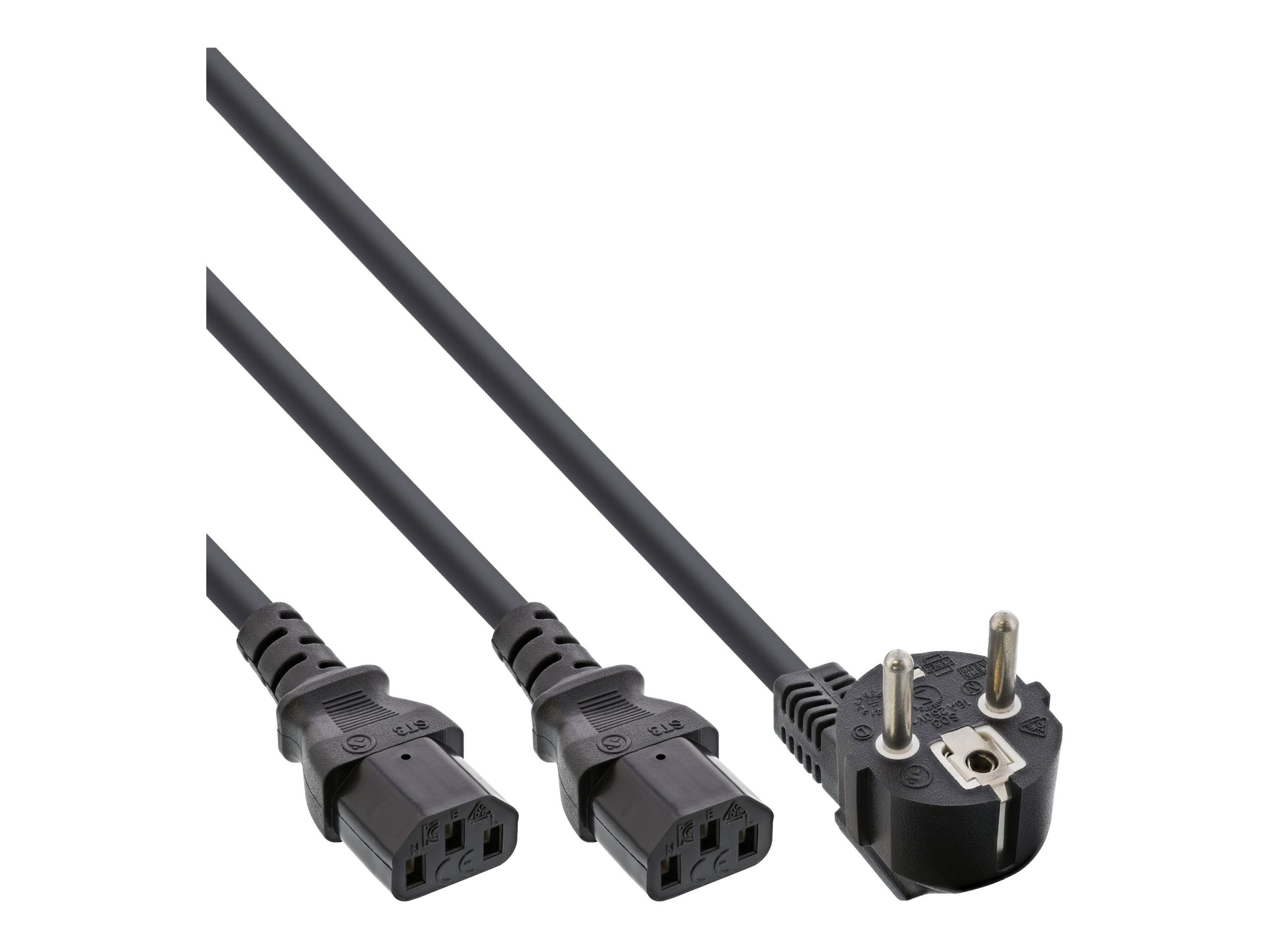 INLINE Netz-Y-Kabel 1x Schukostecker auf 2x Kaltgeraetestecker 1,8m
