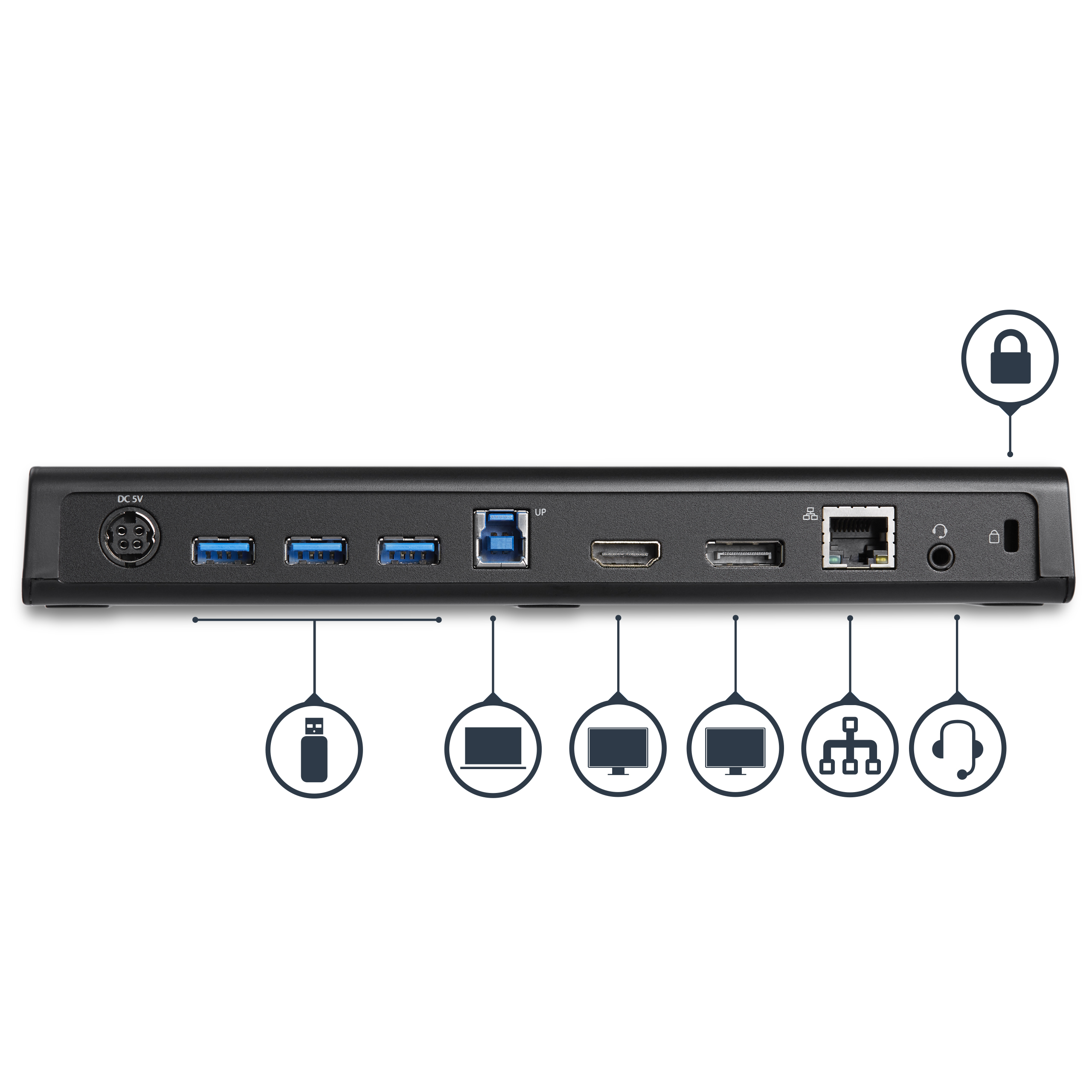 STARTECHCOM USB 30 Docking Station 4K HDMI DisplayPort with Fast Charge Ethernet Audio Universal Docking Station