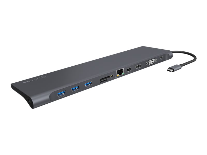 ICY BOX USB Type-C DockingStation IB-DK2102-C mit dreifacher Videoausgabe HDMI mini DP VGA SD und microSD Gigabit LAN RJ45