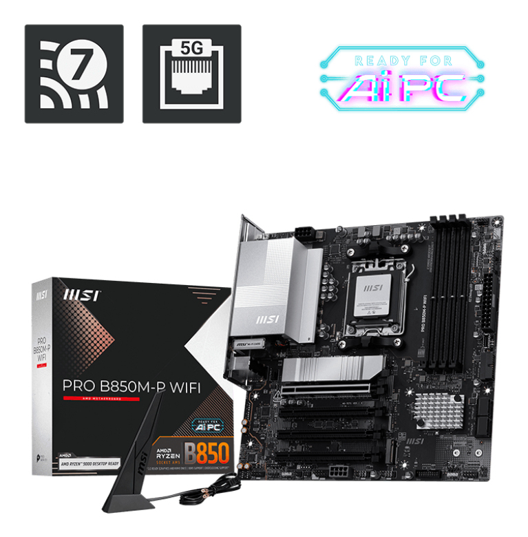 MSI PRO B850MP WIFI AM5 mATX MB 4xDDR5 4xSATA 3xM2
