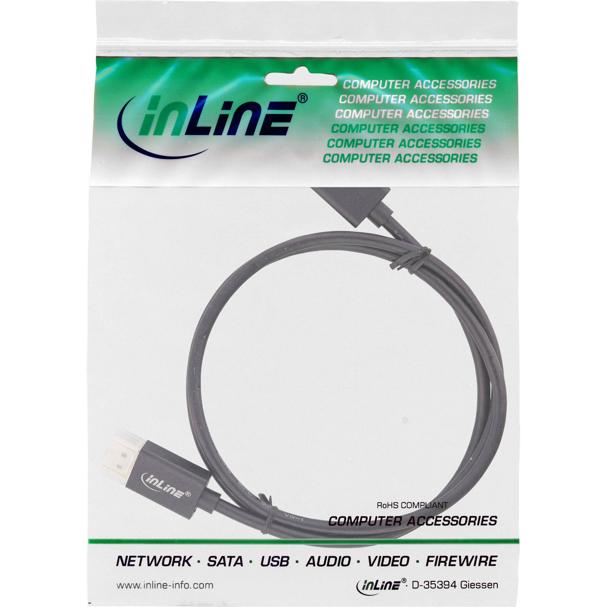 INLINE DisplayPort 1.4 Kabel Slim 8K4K schwarz vergoldete Kontakte 2m