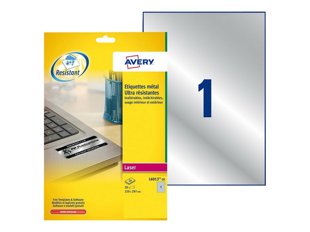 20 AVERY Zweckform Typenschildetiketten L6013-20 silber 210,0 x 297,0 mm 20 AVERY Zweckform Typenschildetiketten L6013-20 silber 210,0 x 297,0 mm