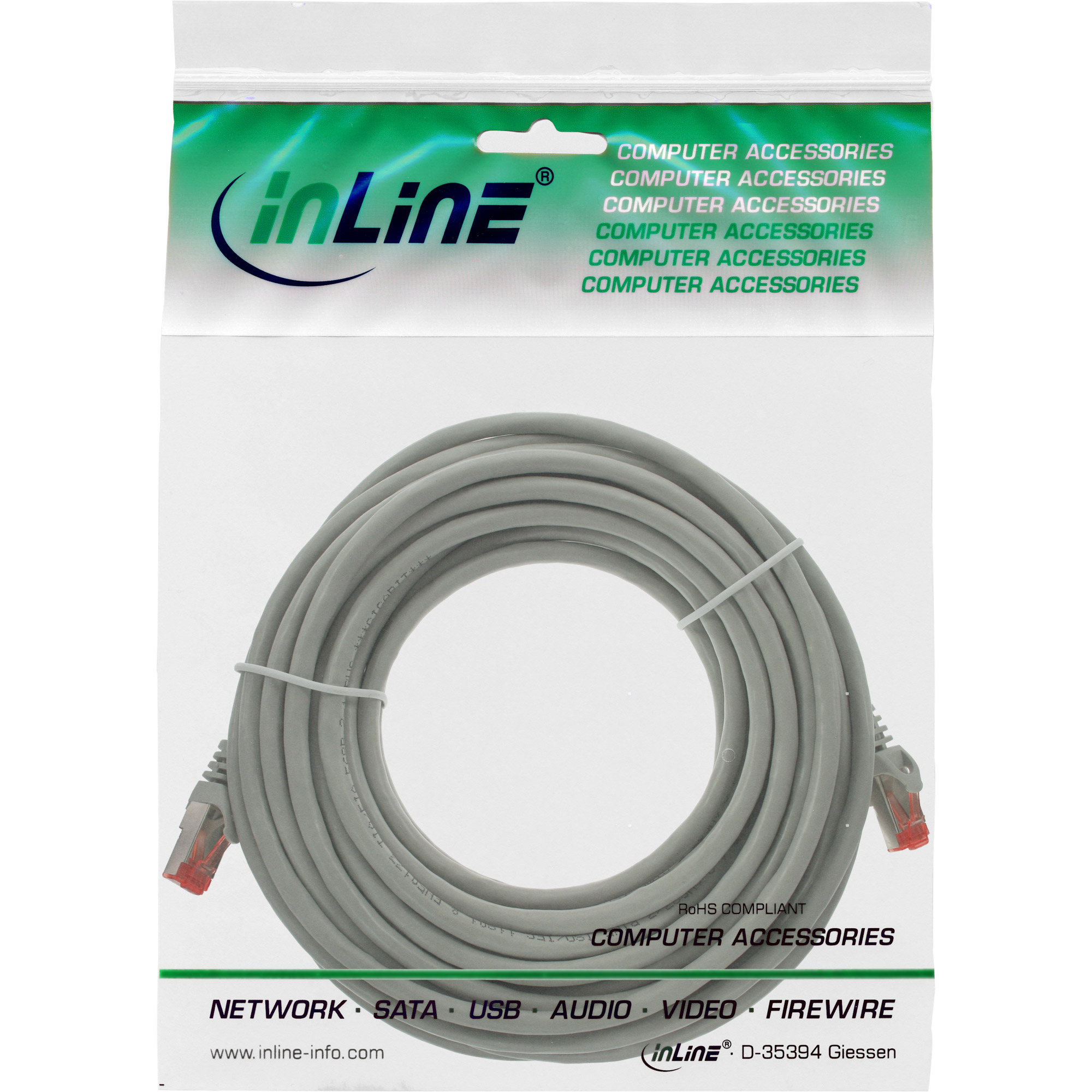 INLINE Patchkabel S-FTP PiMf Cat.6 250MHz halogenfrei CU grau 10m