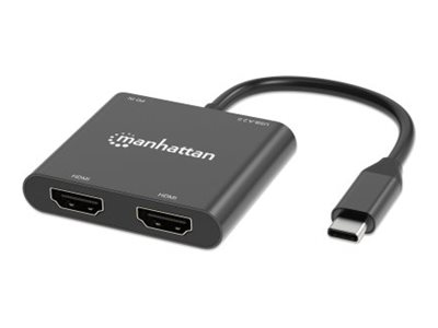 MANHATTAN USBC auf DualMonitorAdapter zwei HDMI bis 4K60Hz USBA 480 Mbits und USB Power Delivery 100W Ports Aluminium schwarz