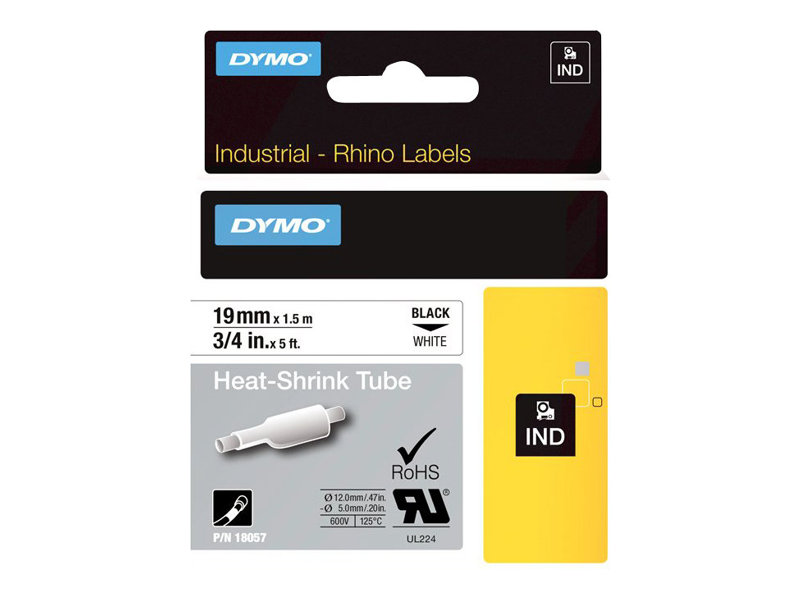 DYMO Schrumpfschlauch RHINO 18057, 19 mm schwarz auf weià DYMO Schrumpfschlauch RHINO 18057, 19 mm schwarz auf weiÃ