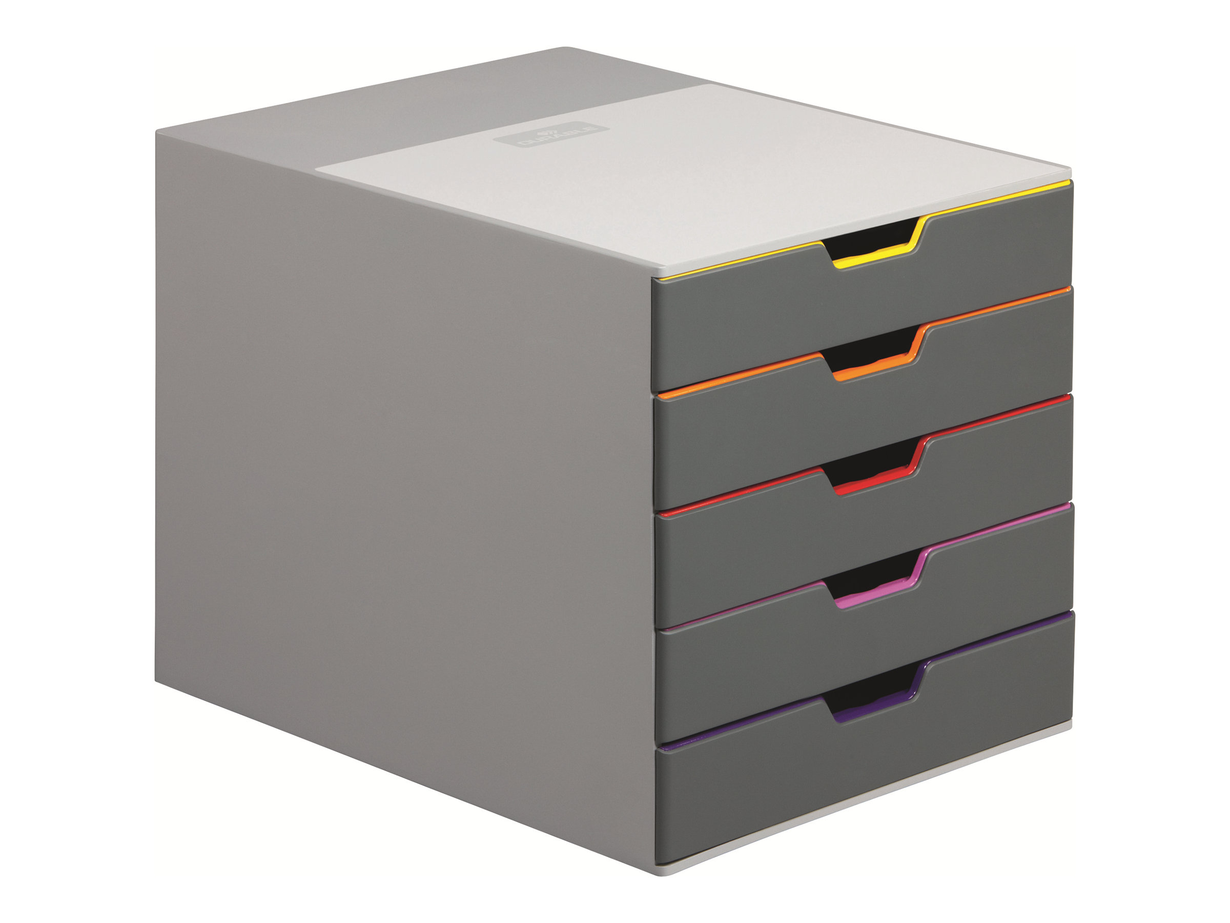 DURABLE Schubladenbox VARICOLOR® dunkelgrau mit bunten Farblinien 760527, DIN C4 mit 5 Schubladen DURABLE Schubladenbox VARICOLOR® dunkelgrau mit bunten Farblinien 760527, DIN C4 mit 5 Schubladen