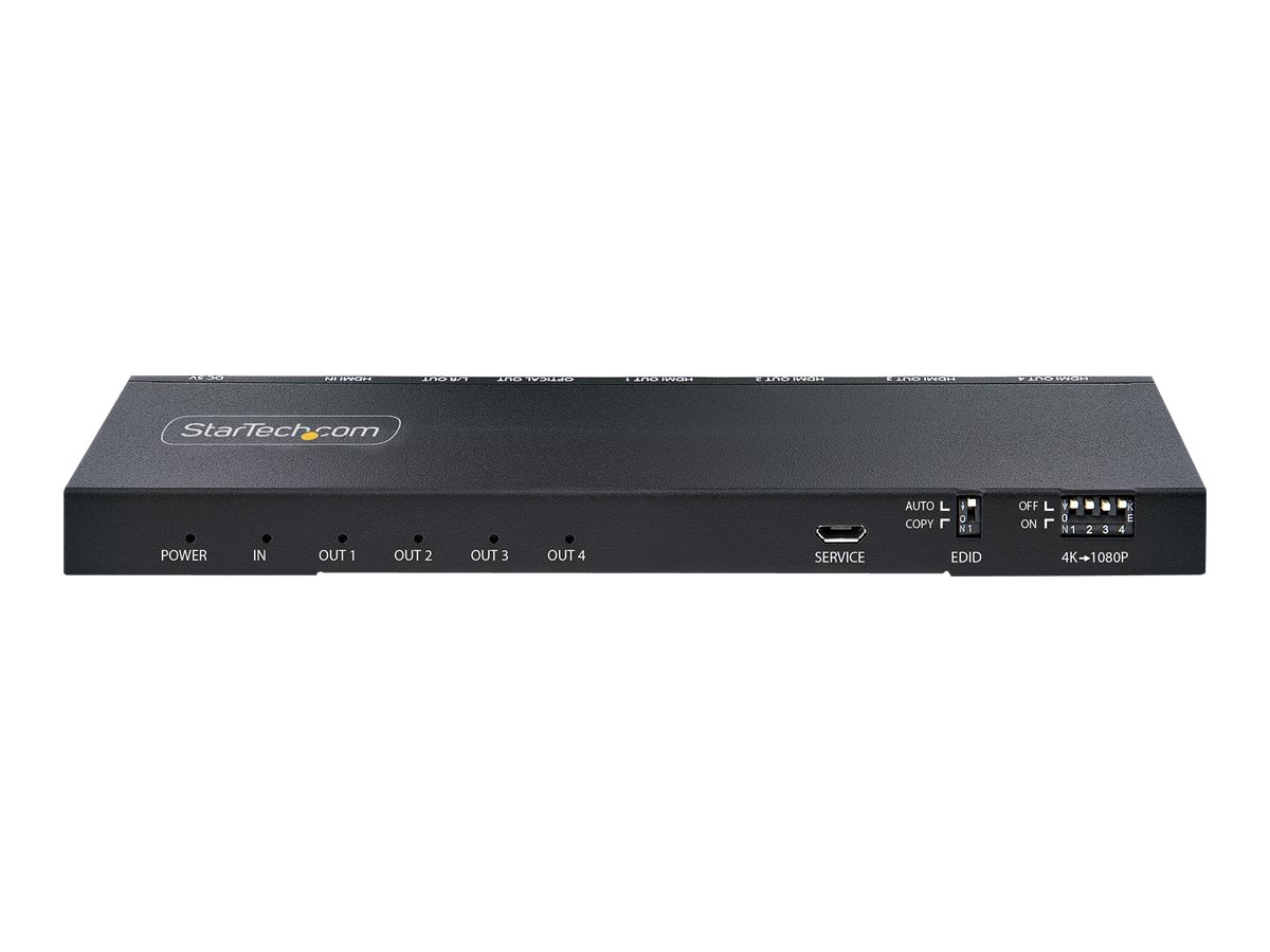 STARTECH.COM 4-Port 4K HDMI Splitter 1x4 4K 60Hz HDMI 2.0 Video 4k HDMI Verteiler mit Skalierer 1 In 4 Out HDMI 3.5mm/Opti Audio Pt