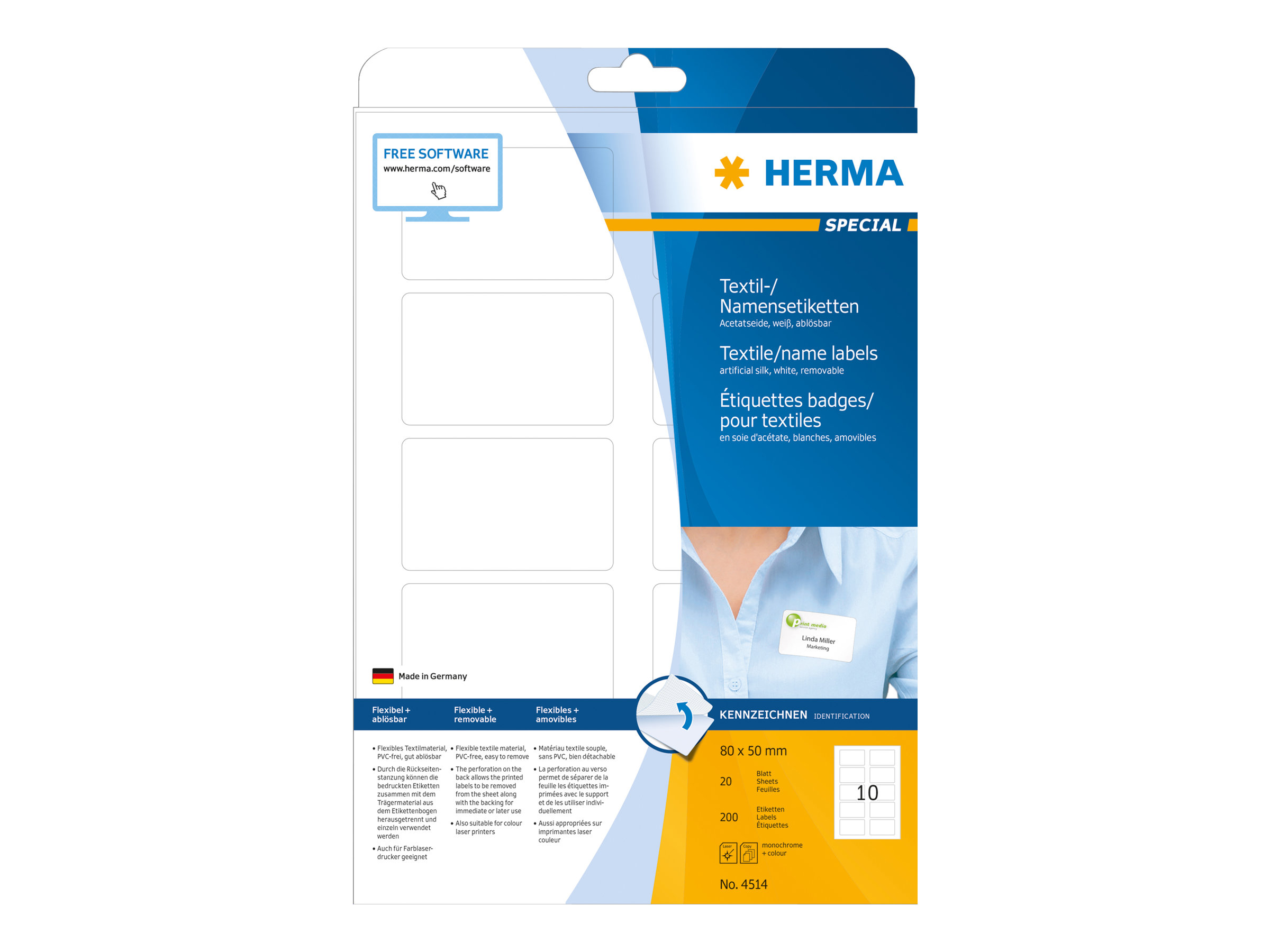 200 HERMA Namensetiketten 4514 weiss 80,0 x 50,0 mm 200 HERMA Namensetiketten 4514 weiss 80,0 x 50,0 mm