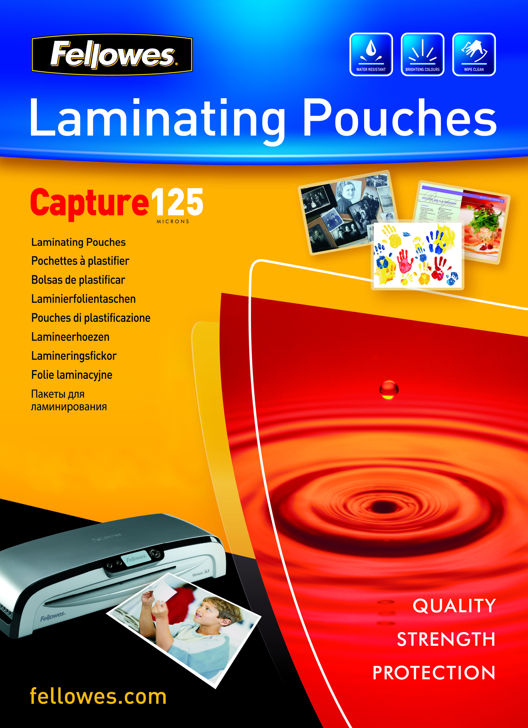100 Fellowes Capture125 Laminierfolien glaenzend fuer A6 125 micron 100 Fellowes Capture125 Laminierfolien glaenzend fuer A6 125 micron