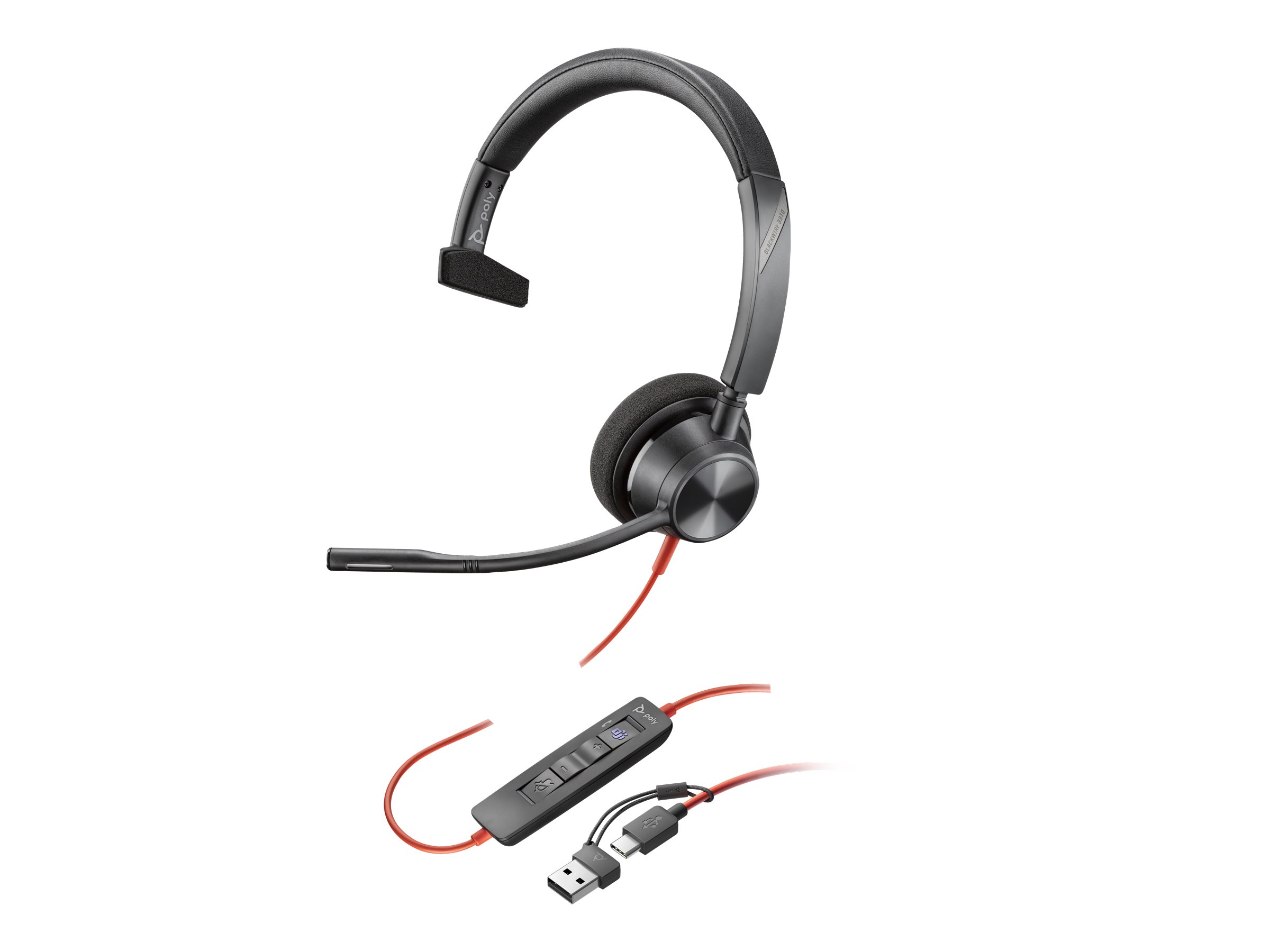 HP Poly Blackwire 3310 Monaural Microsoft Teams Certified USB-C Headset +USB-C/A Adapter HP Poly Blackwire 3310 Monaural Microsoft Teams Certified USB-C Headset +USB-C/A Adapter