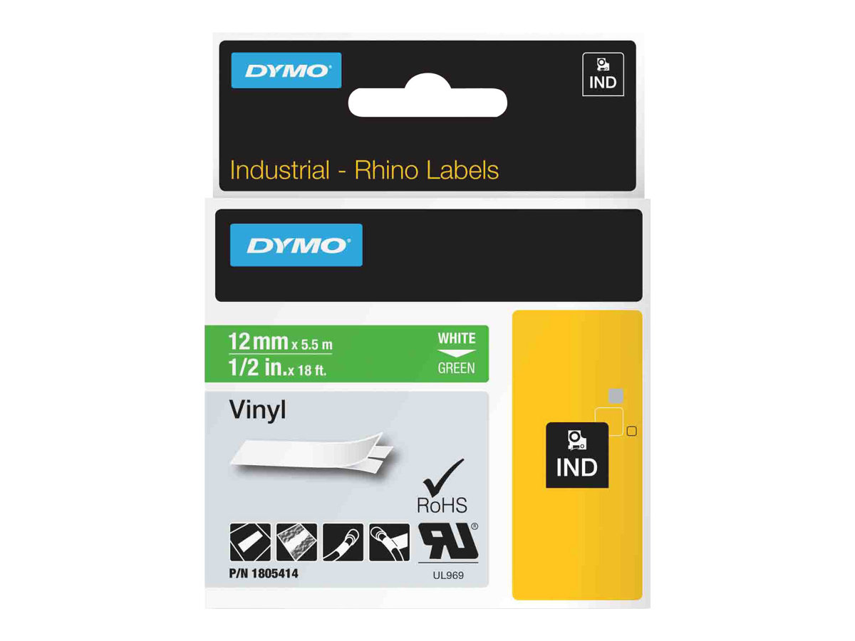 DYMO Schriftband RHINO  1805414, 12 mm weiÃ auf grÃ¼n