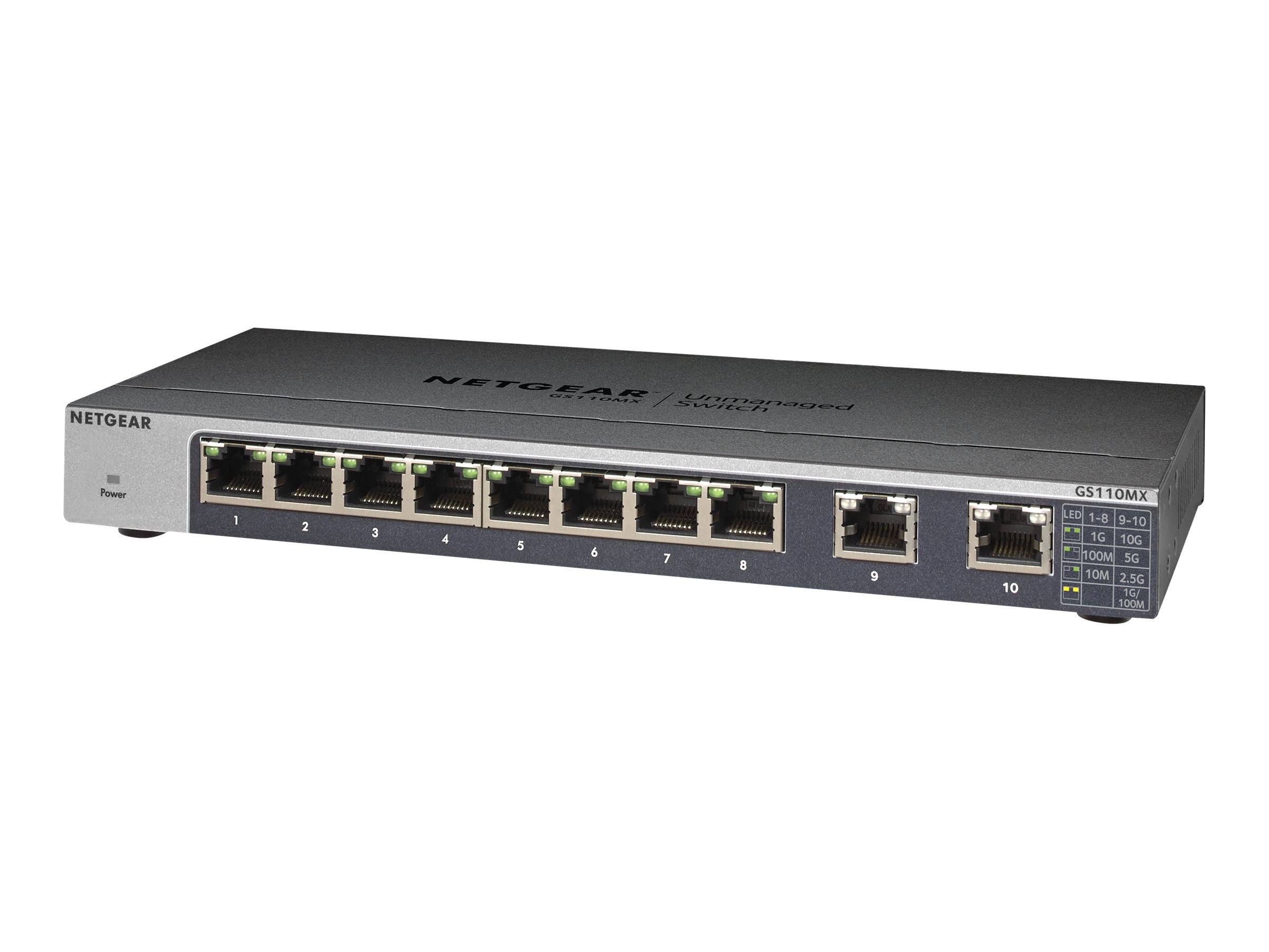 Netgear GS110MX - Switch - unmanaged - 8 x 1000Base-T + 2 x 100/1000/2,5 G/5 G/10 G (Uplink)