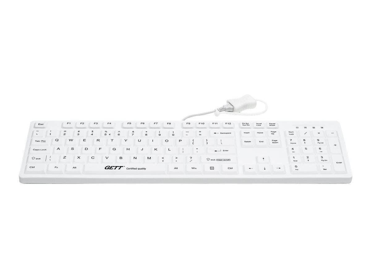GETT GCQ CleanType Easy Protect Silikon Tastatur mit Kunststoffgehaeuse NUM-Block 105 Tasten IP68 USB Farbe: weiss Layout: DE GETT GCQ CleanType Easy Protect Silikon Tastatur mit Kunststoffgehaeuse NUM-Block 105 Tasten IP68 USB Farbe: weiss Layout: DE