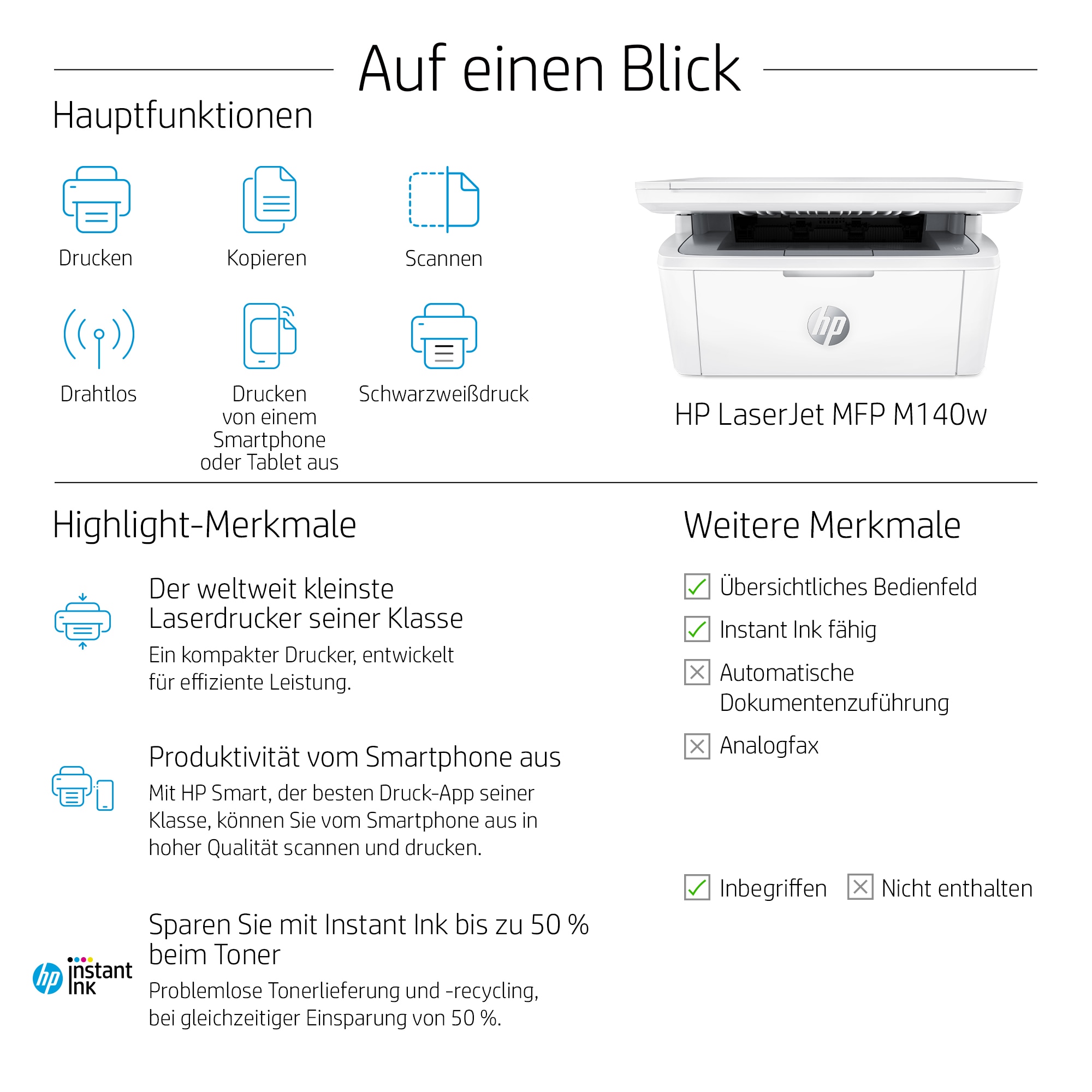 HP LaserJet MFP M140w 3 in 1 LaserMultifunktionsdrucker grau
