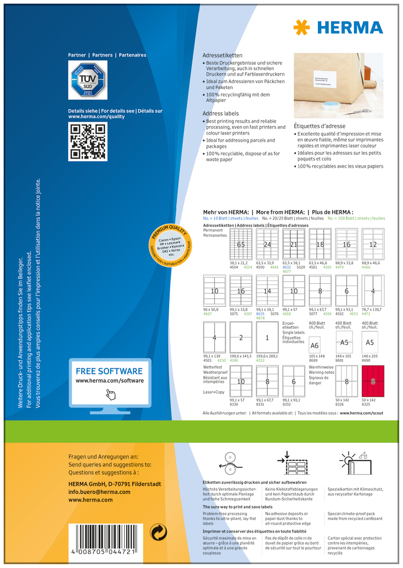 400 HERMA Etiketten 4472 weiss 78,7 x 139,7 mm