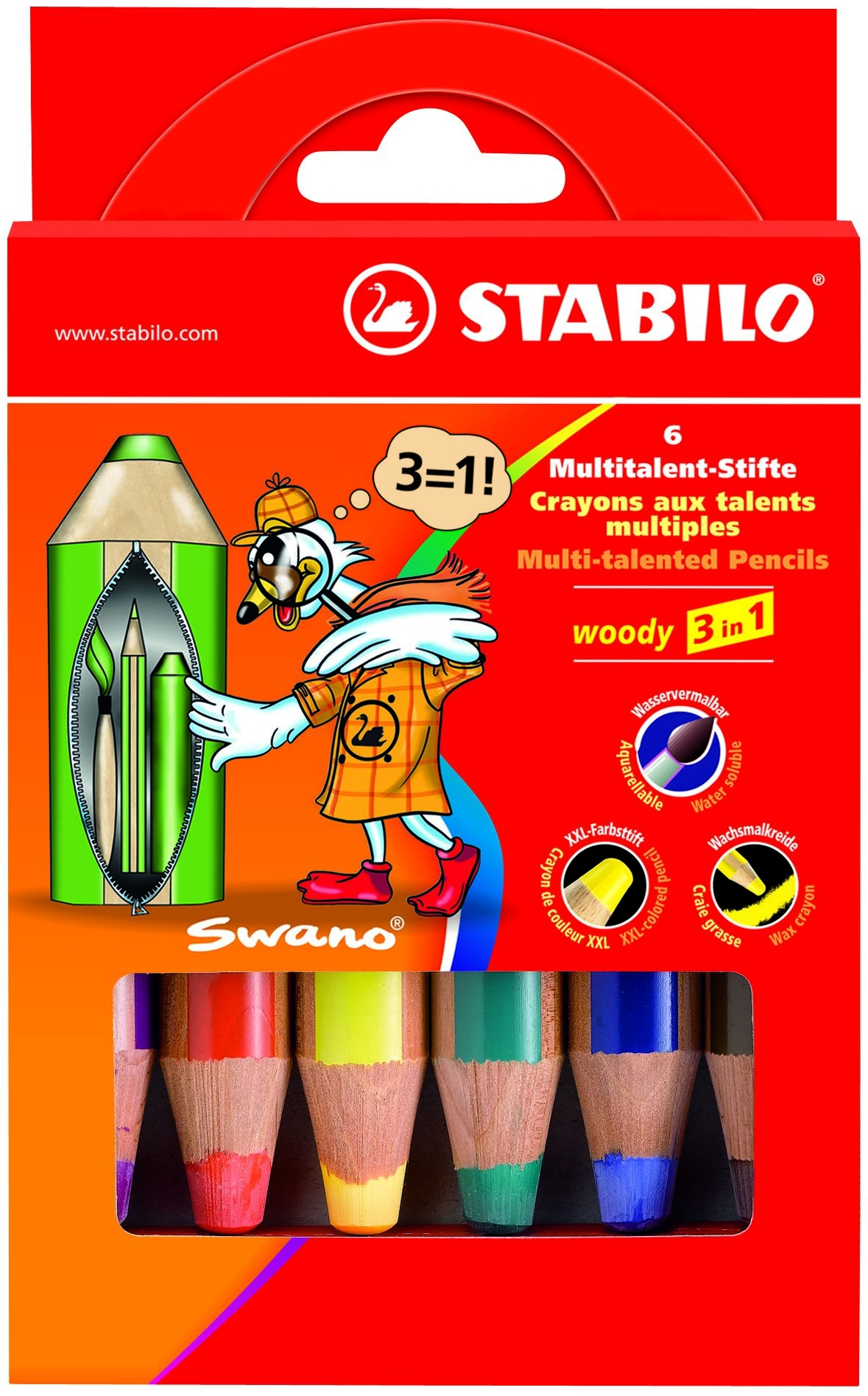 STABILO woody 3 in 1 Buntstifte farbsortiert, 6 St. STABILO woody 3 in 1 Buntstifte farbsortiert, 6 St.