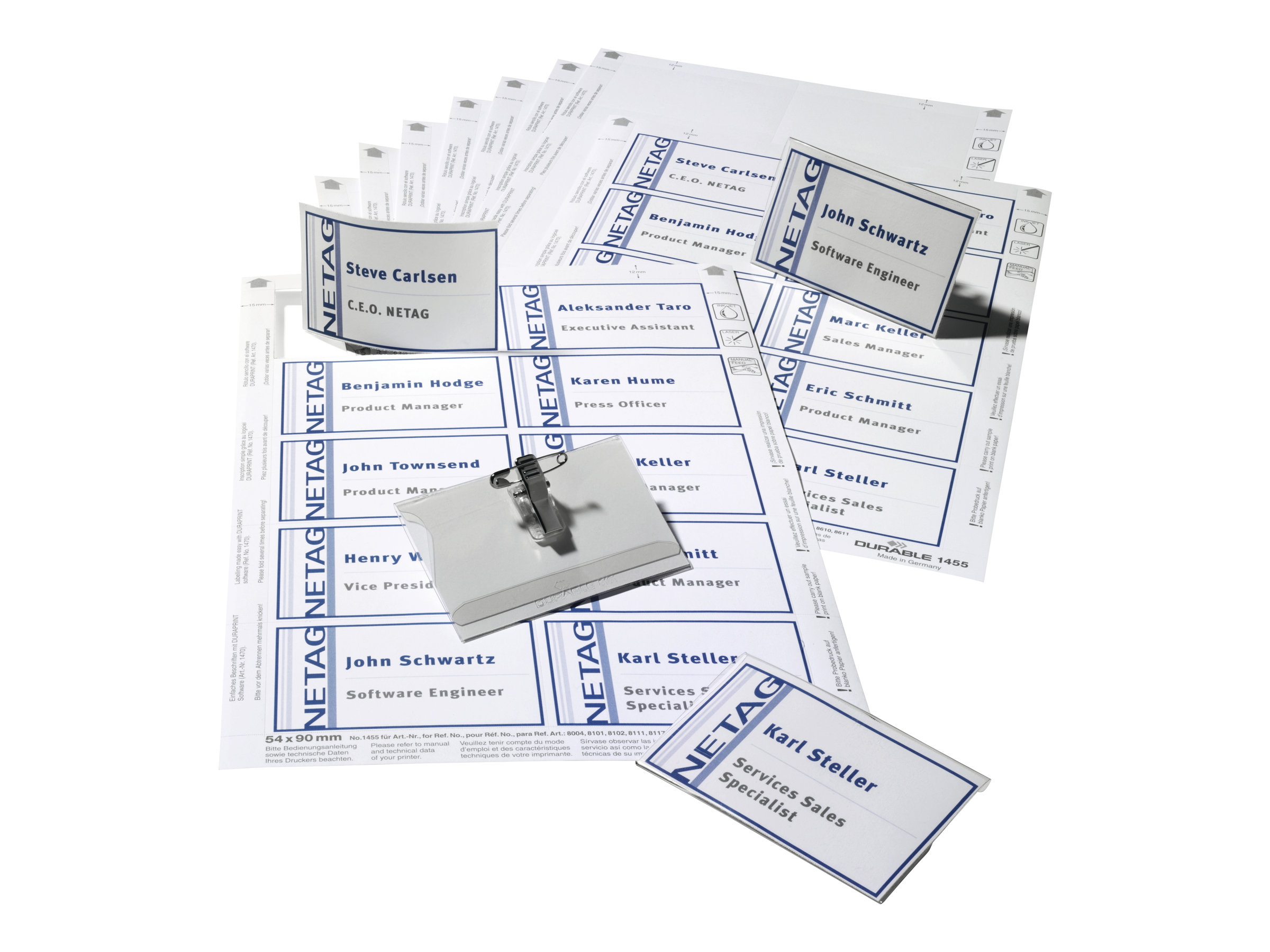 20 DURABLE Namensschilder mit Kombiklemme 9,0 x 5,4 cm