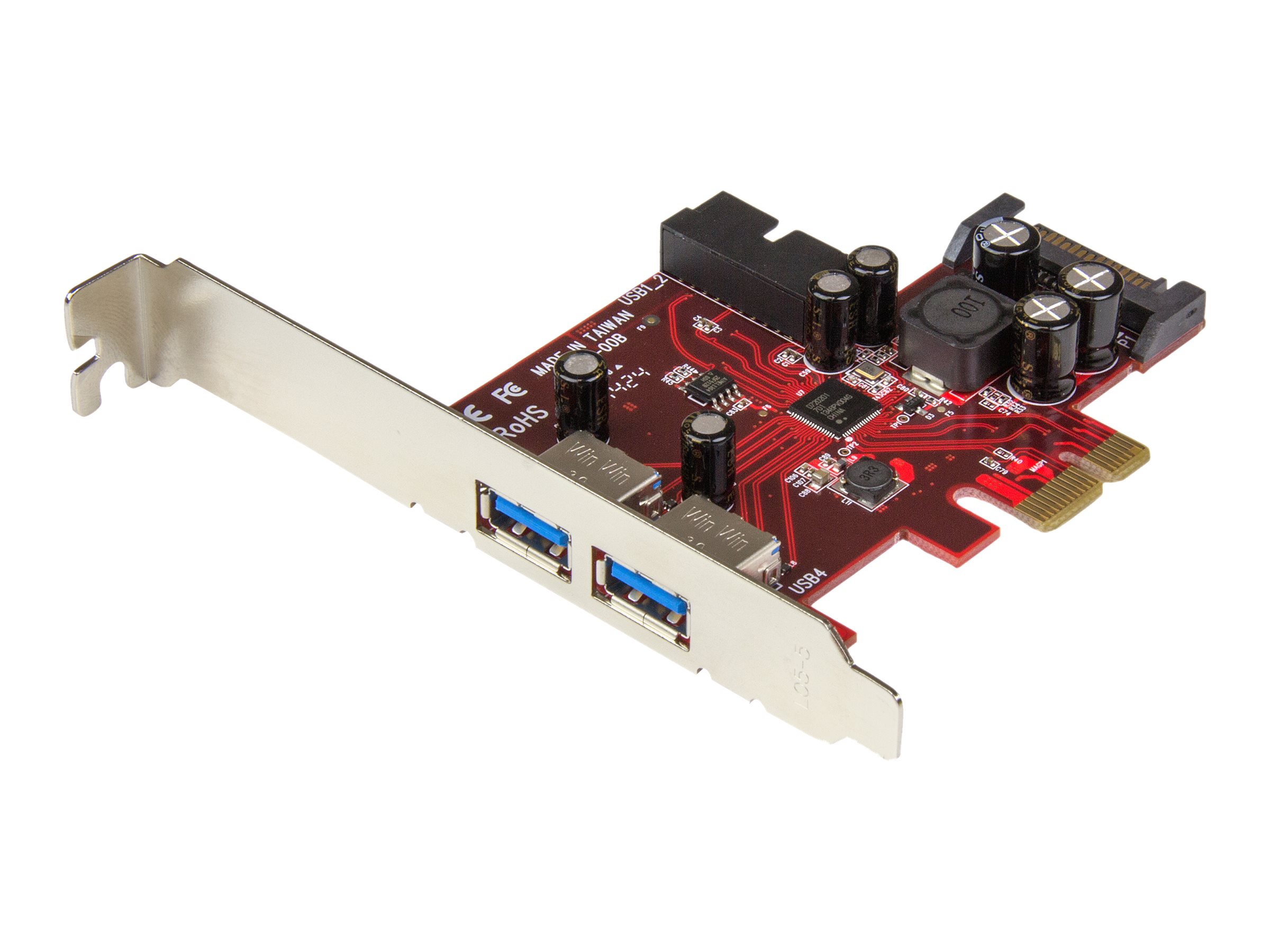 StarTech.com 4 Port USB 3.0 PCI Express-Karte - 2 Externe und 2 Interne mit SATA Power - PCIe SuperSpeed Schnittstellenkarte - USB-Adapter - PCIe 2.0 - USB 3.0 x 4