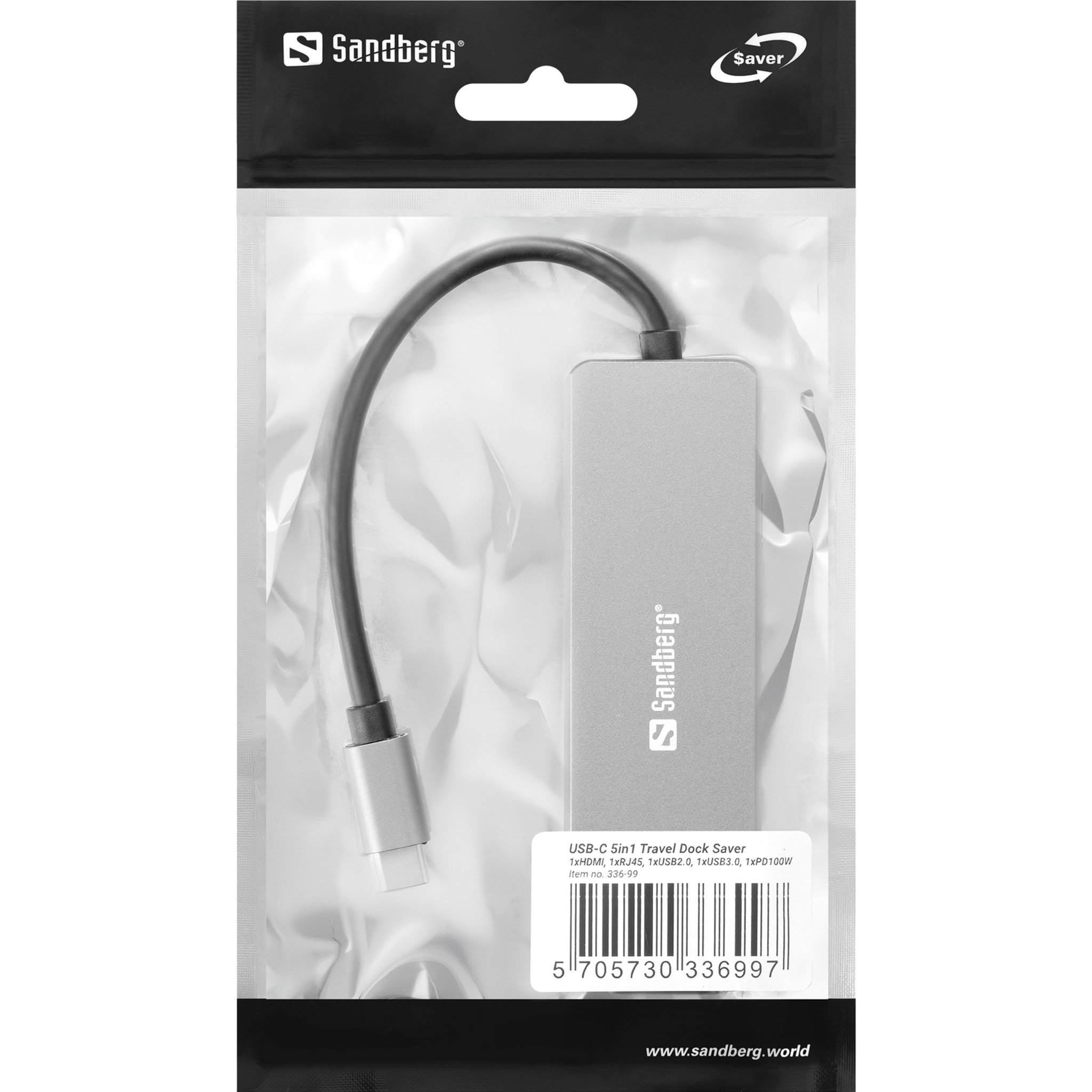 SANDBERG USB-C 5in1 Travel Dock USB-C HDMI 1GbE