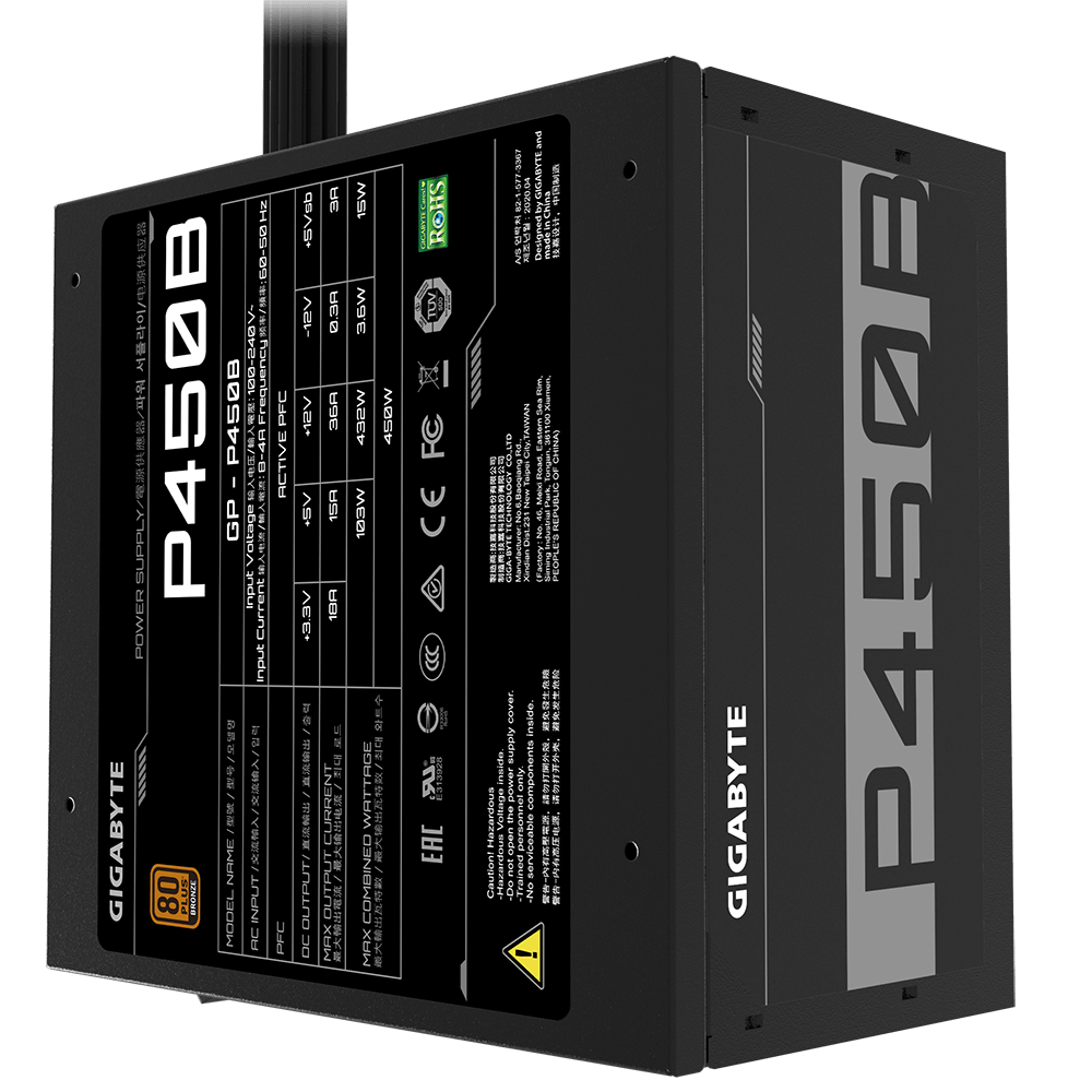 GIGABYTE GPP450B 450W ATX12V 80 PLUS Bronze certified Active PFC Power Supply