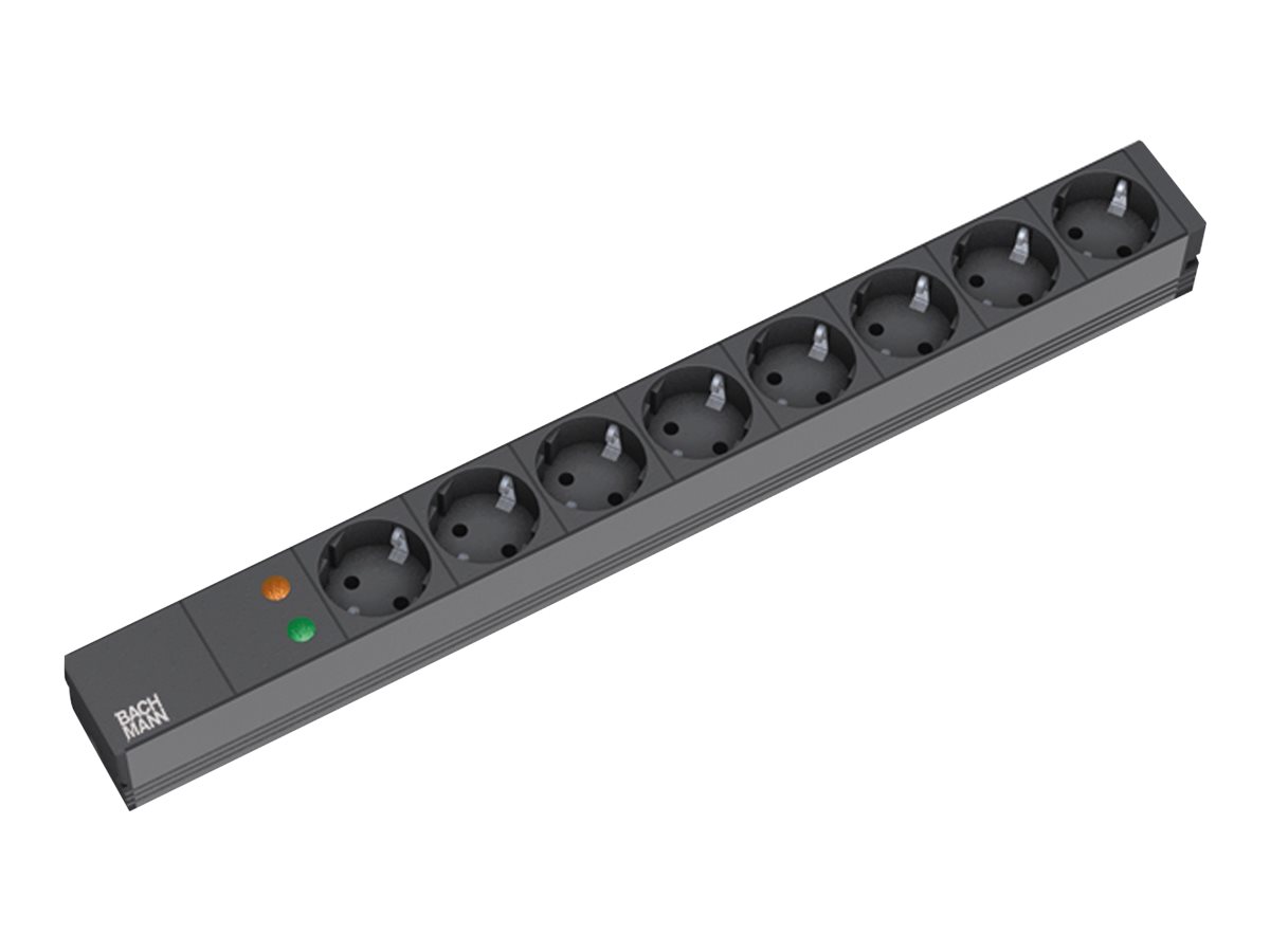 Bachmann 19"-Steckdosenleiste ALU 1HE ueSS, 8-fach, schwarz 2,0m, ohne Schalter