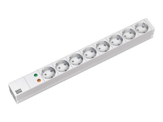 Bachmann 19"-Steckdosenleiste ALU 1HE ueSS, 8-fach 35°, grau, 2,0m, ohne Schalter Bachmann 19"-Steckdosenleiste ALU 1HE ueSS, 8-fach 35°, grau, 2,0m, ohne Schalter