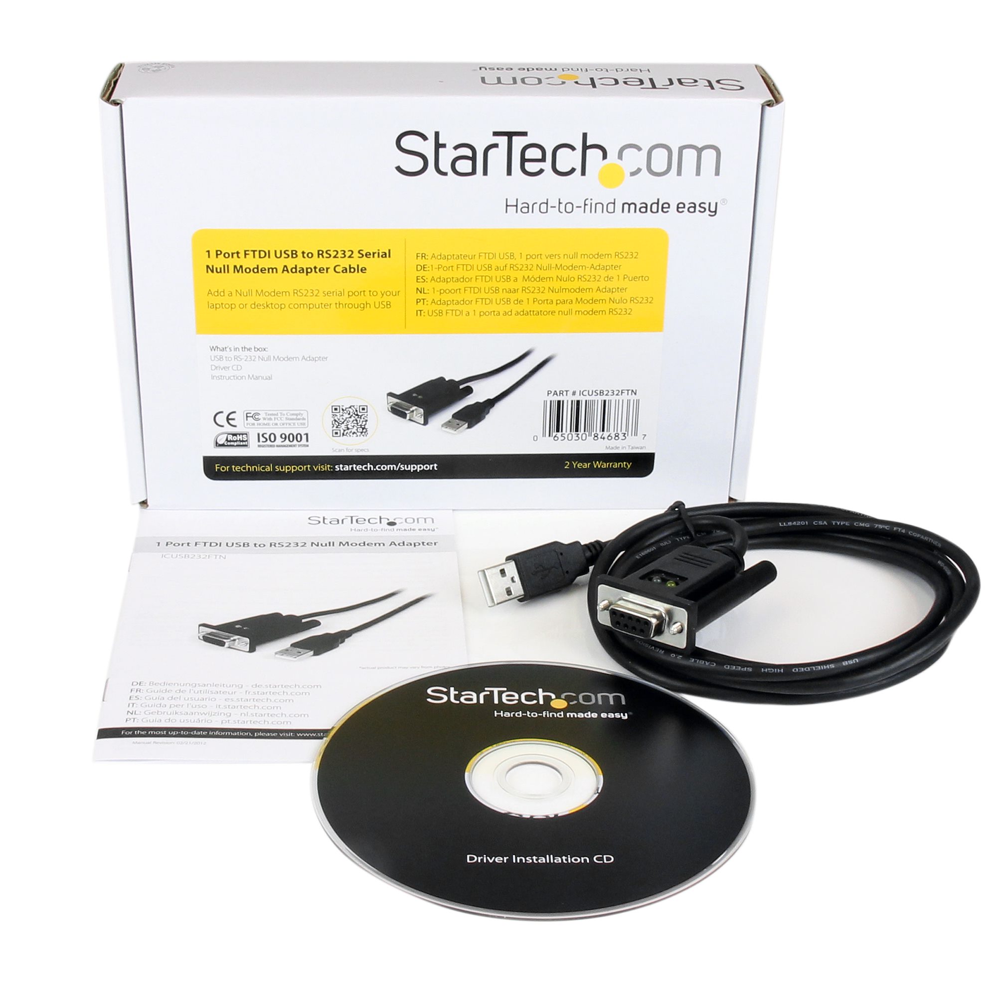 STARTECHCOM 1 Port USB to Null Modem RS232 DB9 Serial DCE Adapter Cable with FTDI