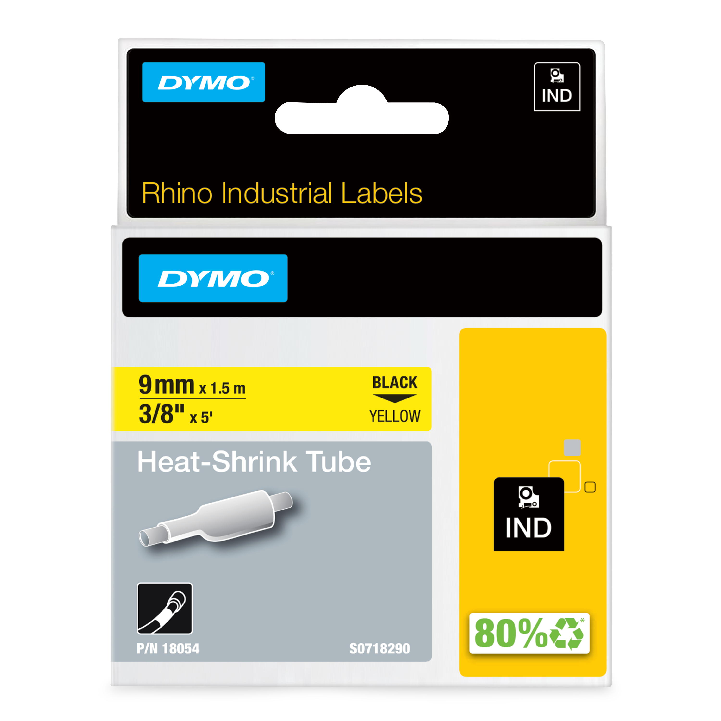 DYMO Schrumpfschlauch RHINO  18054, 9 mm schwarz auf gelb