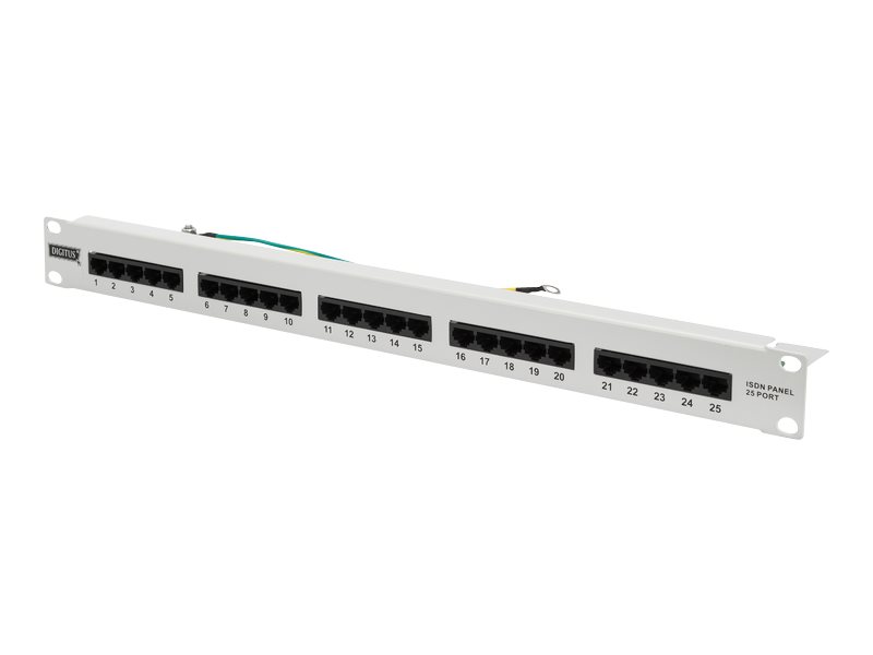 DIGITUS CAT 3 ISDN Patch Panel ungeschirmt 25-Port RJ45 8P4C LSA 1HE Rack Mount Farbe Grau RAL 7035 DIGITUS CAT 3 ISDN Patch Panel ungeschirmt 25-Port RJ45 8P4C LSA 1HE Rack Mount Farbe Grau RAL 7035