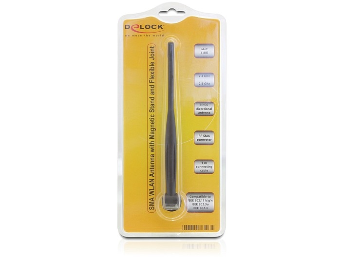 Delock WLAN 802.11 b/g/n Antenne RP-SMA 4 dBi omnidir. Gelenk mit magn. Standfu?