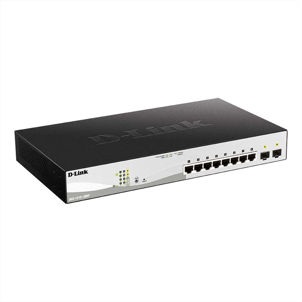 D-LINK DGS-1210-10MP/E 10-Port Layer2 PoE+ Smart Managed Gigabit Switch 8x 10/100/1000BASE-T PoE 2x 100/1000 Mbps SFP lüfterlos