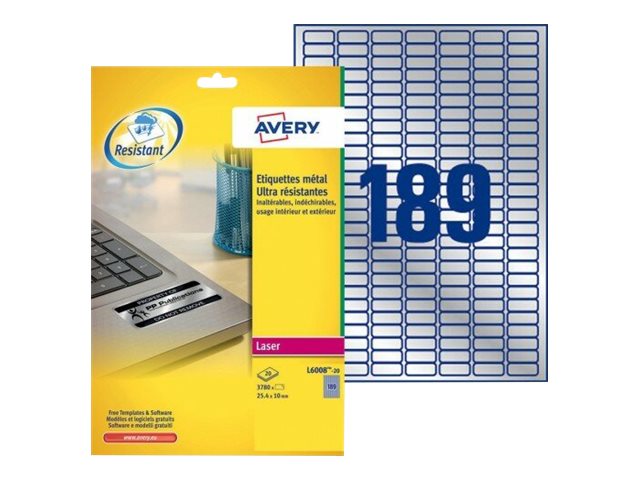 3.780 AVERY Zweckform Typenschildetiketten L6008-20 silber 25,4 x 10,0 mm 3.780 AVERY Zweckform Typenschildetiketten L6008-20 silber 25,4 x 10,0 mm