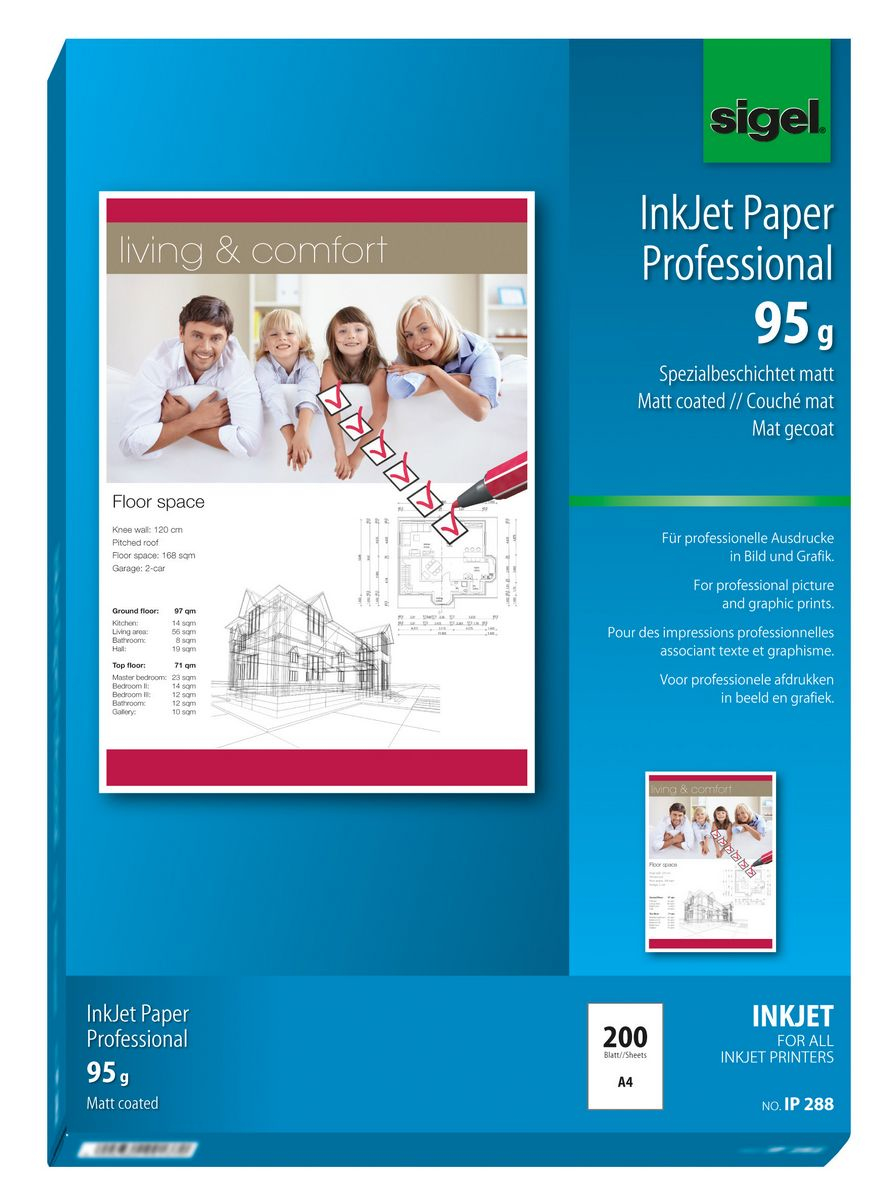 SIGEL Fotopapier IP288 DIN A4 matt 95 gqm 200 Blatt