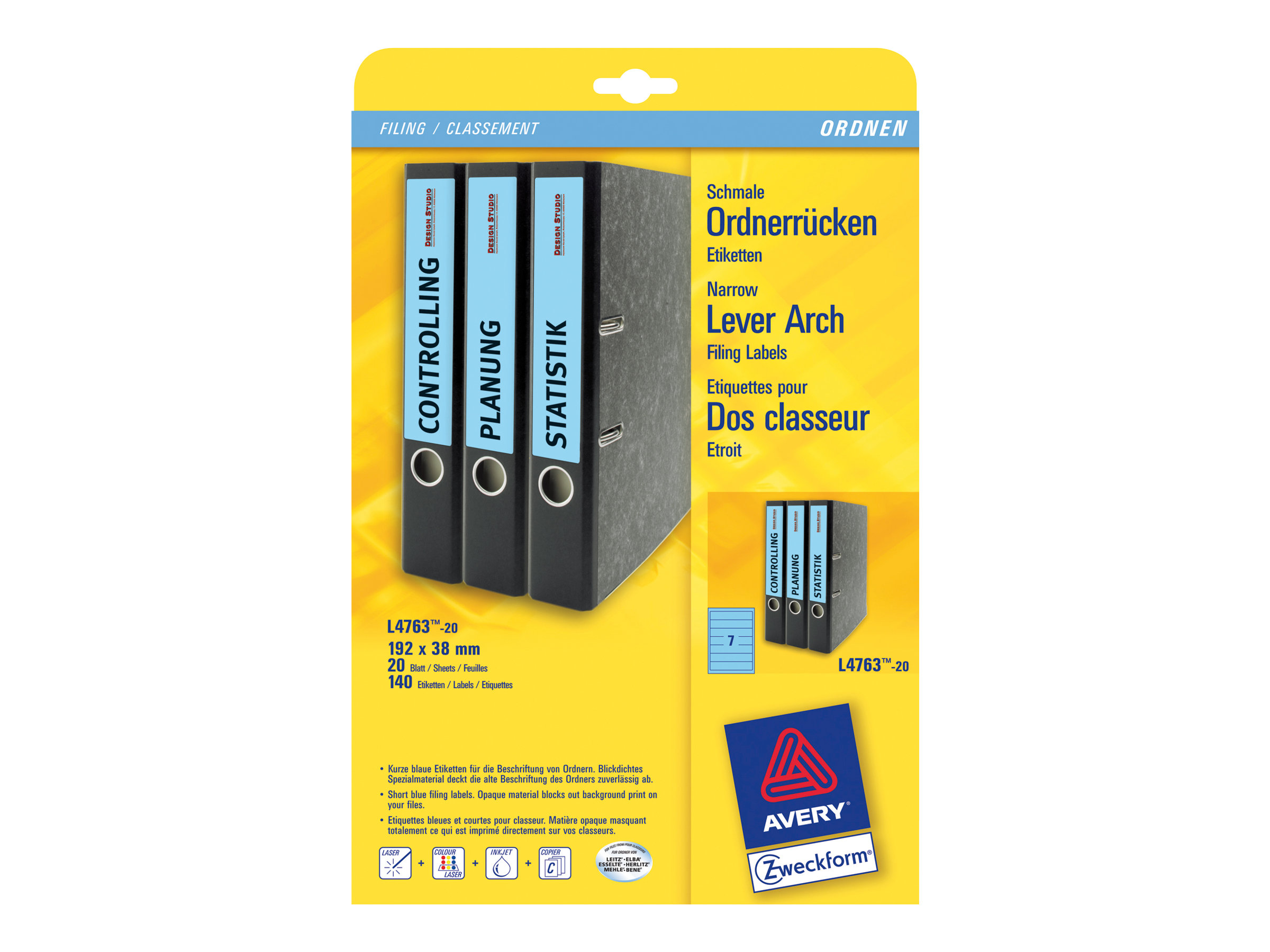 140 AVERY Zweckform Ordneretiketten L4763-20 blau