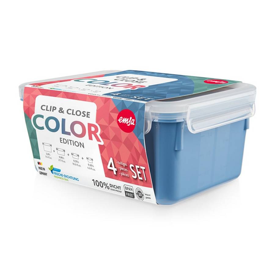 emsa FrischhaltedosenSet CLIP CLOSE blau 0,20,550,82,2 l, 1 Set