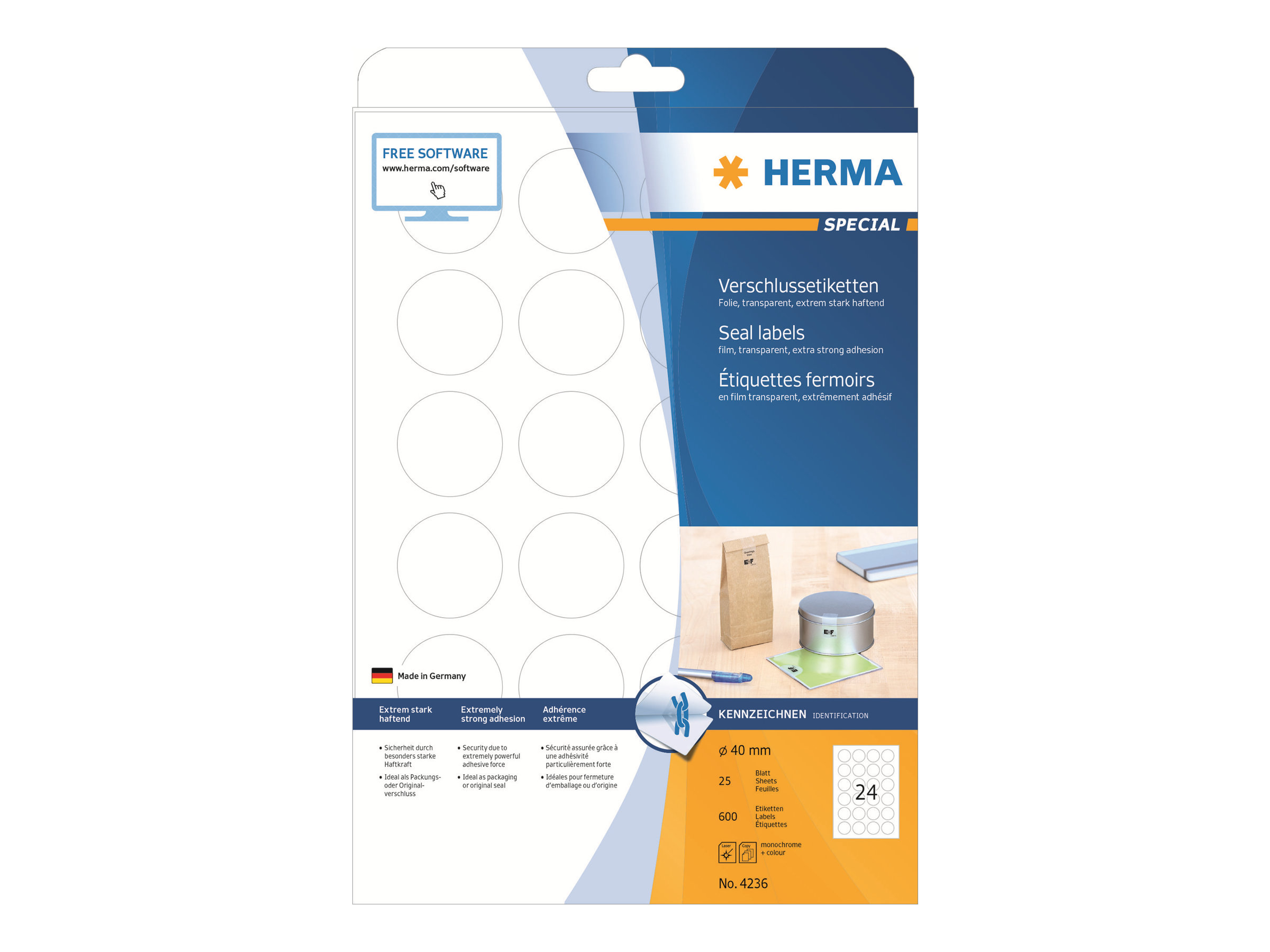 600 HERMA Folien-Verschlussetiketten 4236 transparent 40,0 x 40,0 mm 600 HERMA Folien-Verschlussetiketten 4236 transparent 40,0 x 40,0 mm