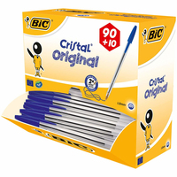 90 + 10 GRATIS: BIC Kugelschreiber CristalÂ® Original transparent, Schreibfarbe: blau, 90 St. + GRATIS 10 St.