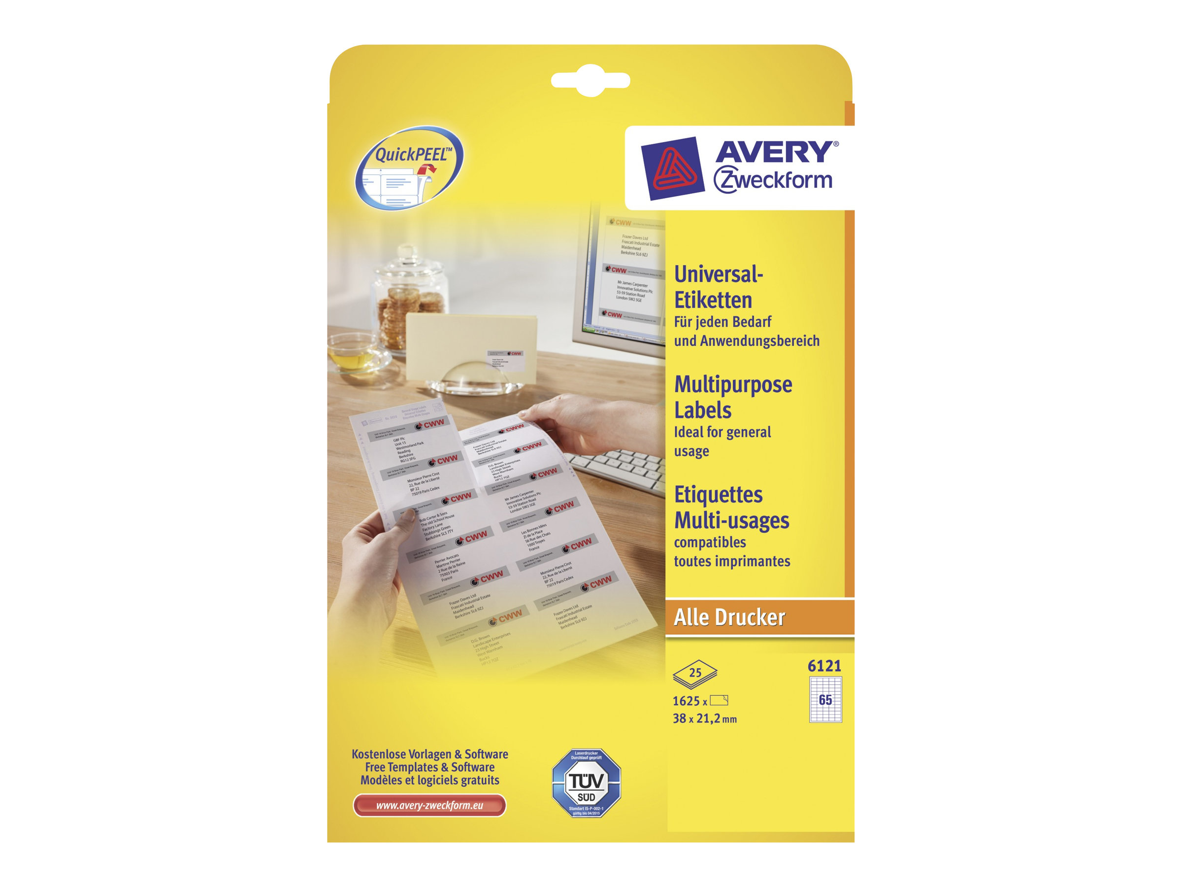 1.950 AVERY Zweckform Etiketten 6121 weiÃ 38,0 x 21,2 mm