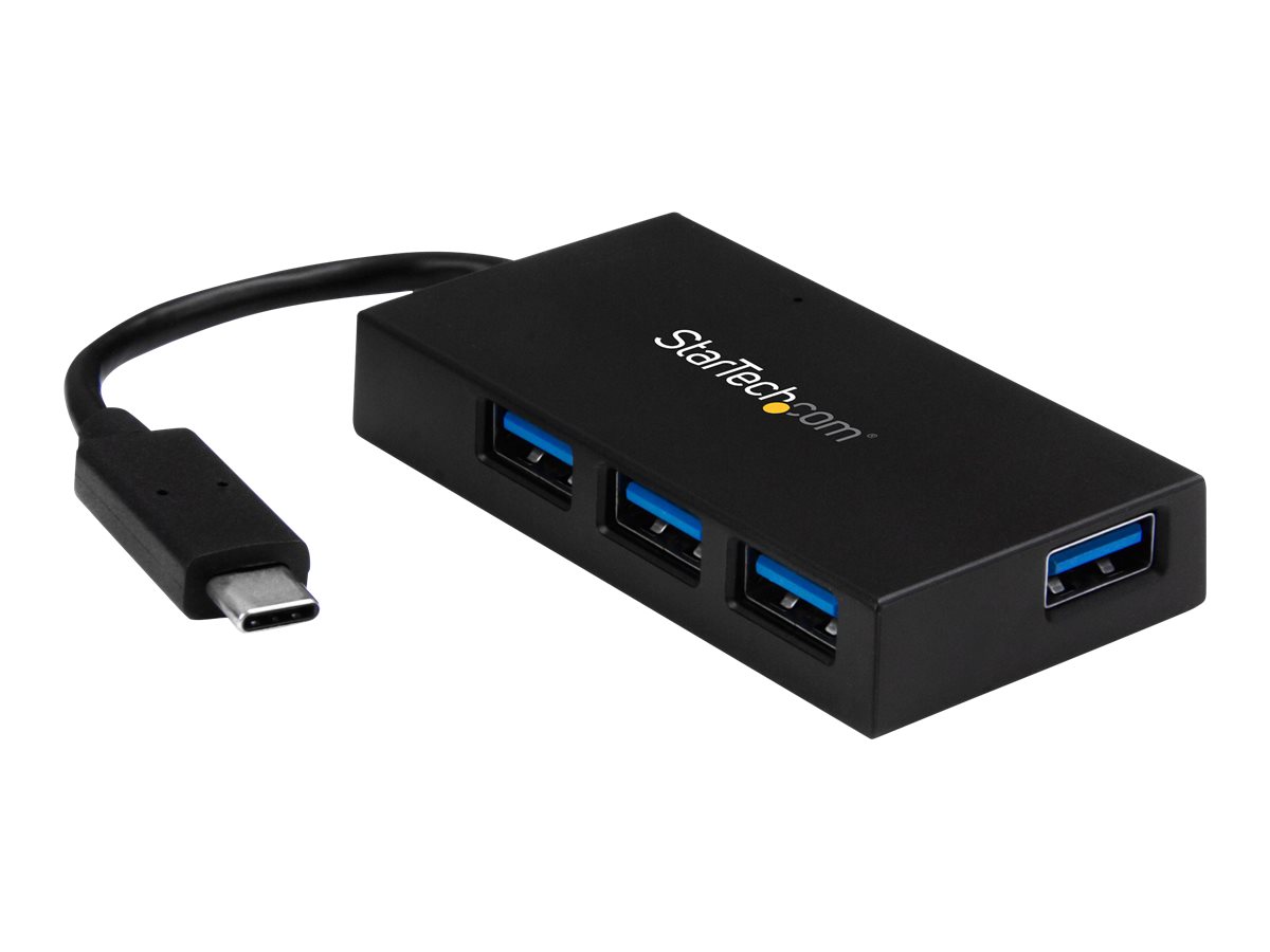 StarTech.com 4 Port USB C Hub - USB Typ-C Hub mit 4x USB-A Ports (USB 3.0/3.1 Gen 1 SuperSpeed 5Gbit/s) - USB Busbetrieben oder Netzteilversorgung(inkl.) - Reise USB-C auf USB-A BC 1.2 Hub (HB30C4AFS) - Hub - 4 Anschlüsse