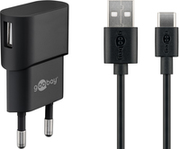 goobay Ladekabel mit Adapter schwarz, KabellÃ¤nge: 1,0 m, 5 Watt