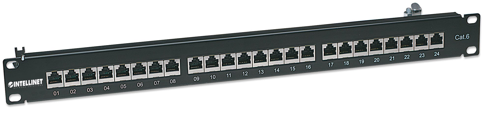 INTELLINET Cat6 Patchpanel geschirmt 24 Ports FTP 1 HE Klemmleisten mit 90 Grad abgewinkelten Kabeleinfuehrungen