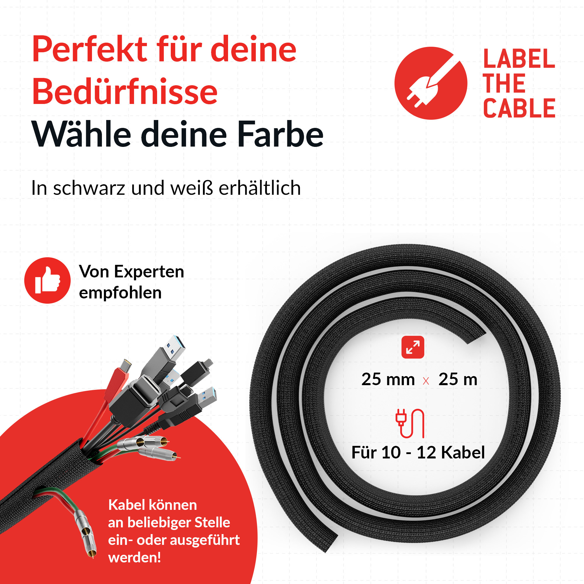 LABEL THE CABLE Kabelmantel CABLE TUBE PRO schwarz, 1 St