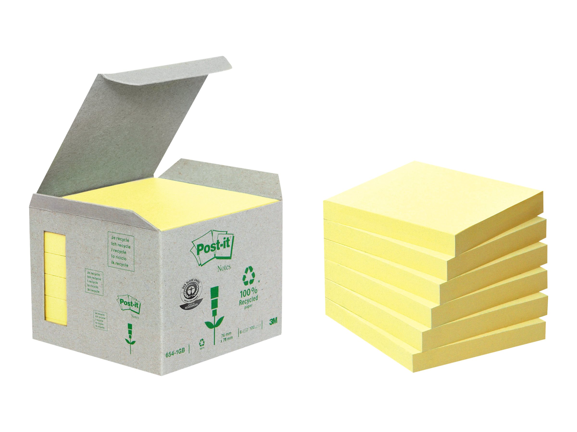 Post-it® Recycling Notes 654 Haftnotizen gelb, 6 Bloecke Post-it® Recycling Notes 654 Haftnotizen gelb, 6 Bloecke