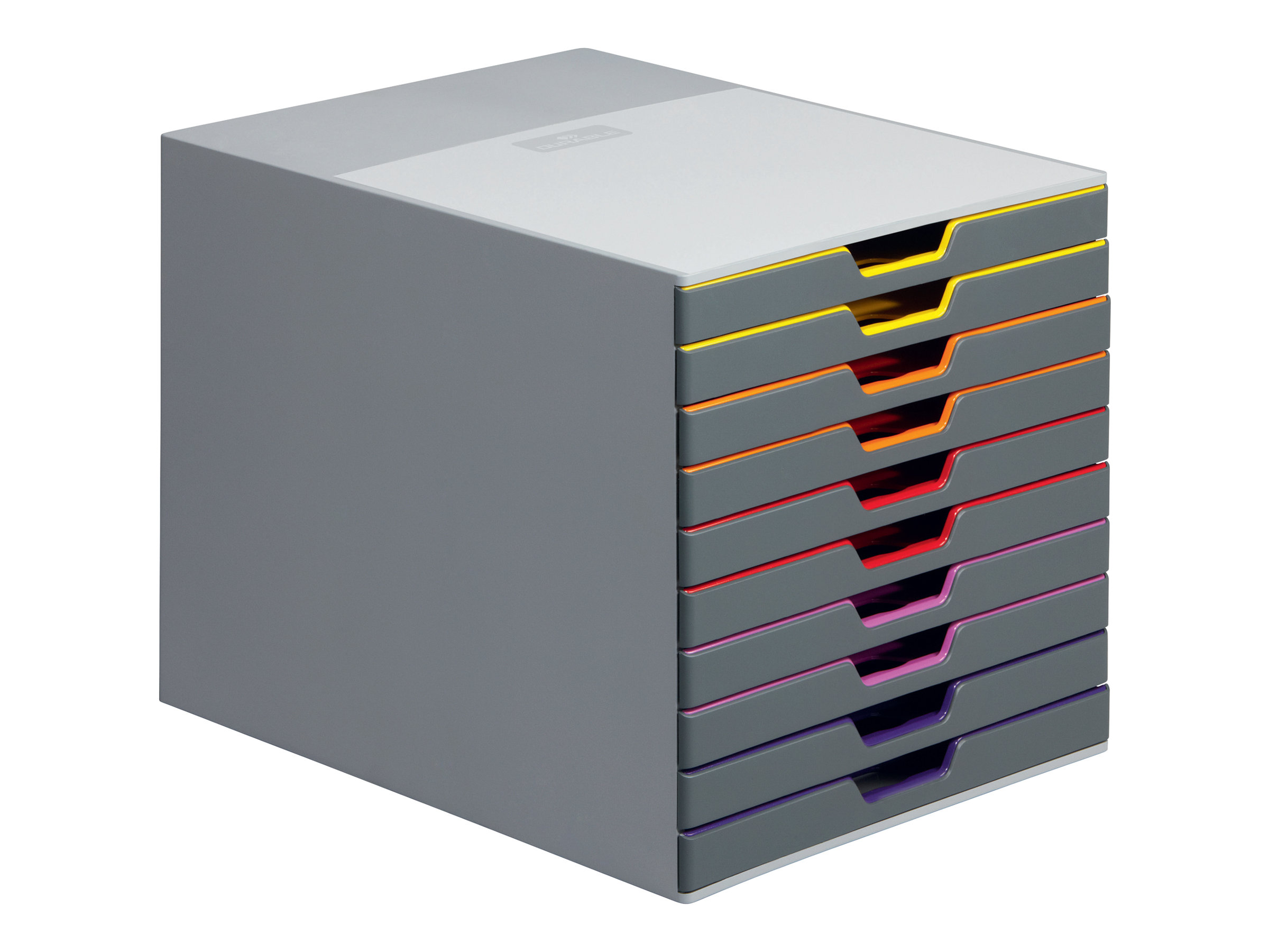 DURABLE Schubladenbox VARICOLOR® dunkelgrau mit bunten Farblinien 761027, DIN C4 mit 10 Schubladen DURABLE Schubladenbox VARICOLOR® dunkelgrau mit bunten Farblinien 761027, DIN C4 mit 10 Schubladen