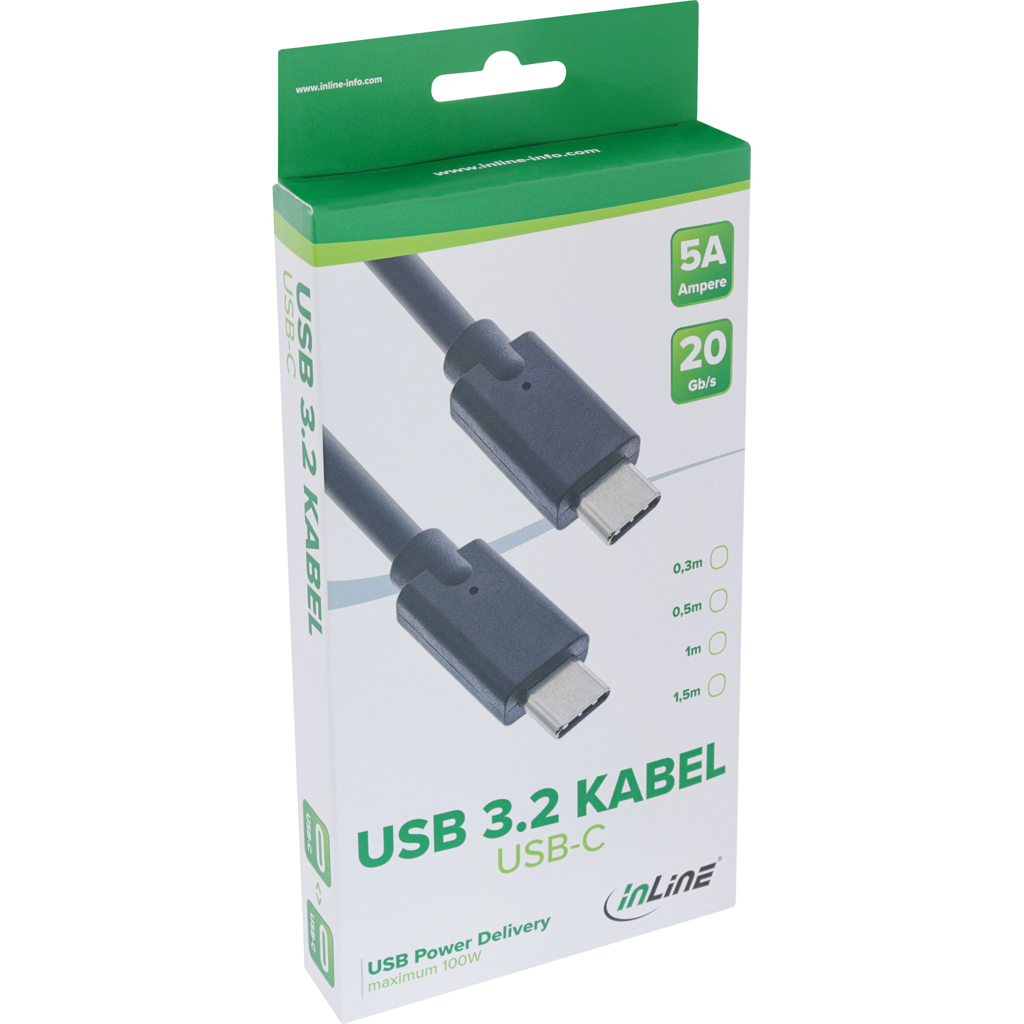 INLINE USB 3.2 Gen.2 Kabel USB Typ-C Stecker Stecker schwarz 0,5m