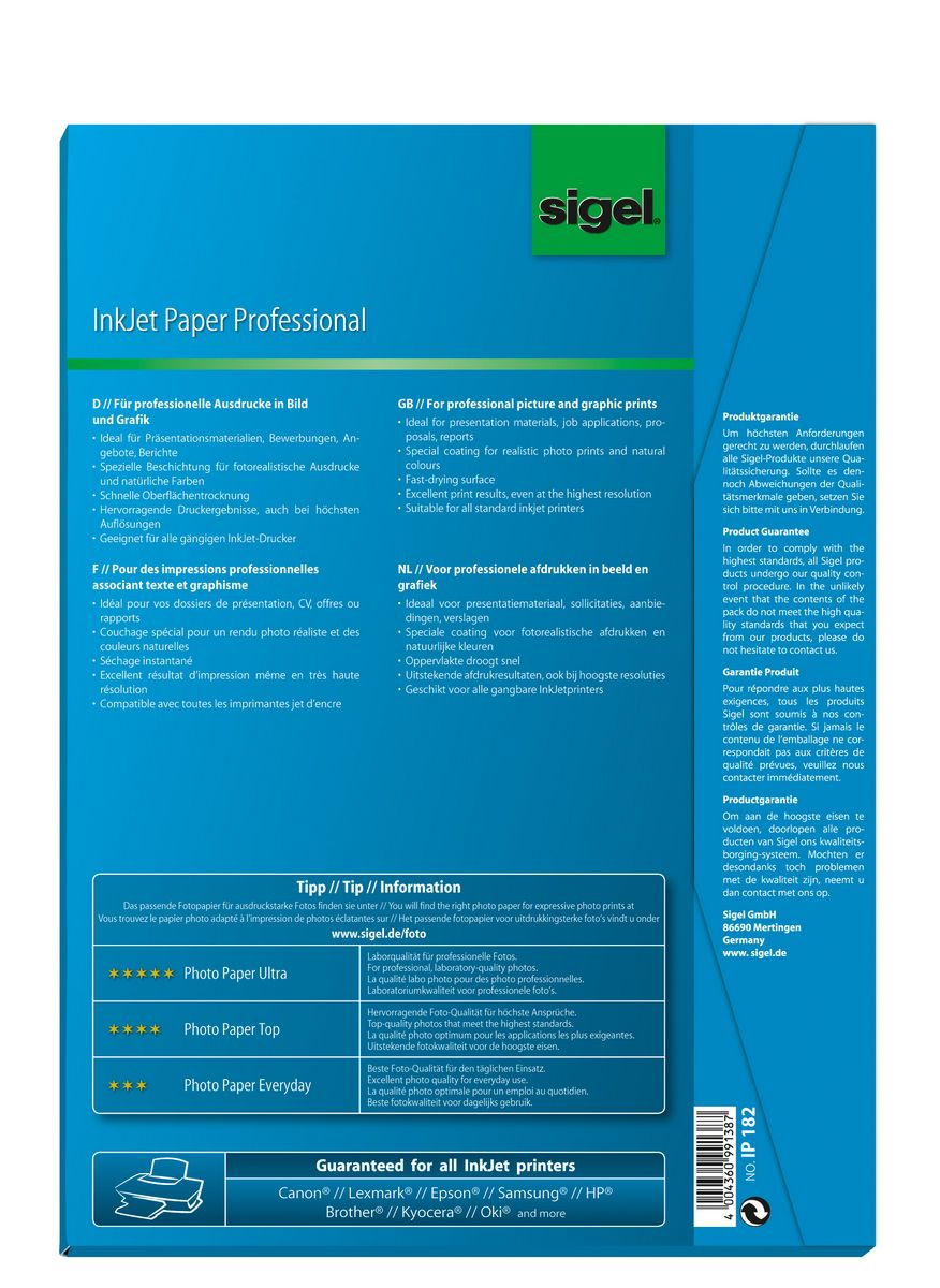 SIGEL Fotopapier DIN A4 matt 120 gqm 50 Blatt