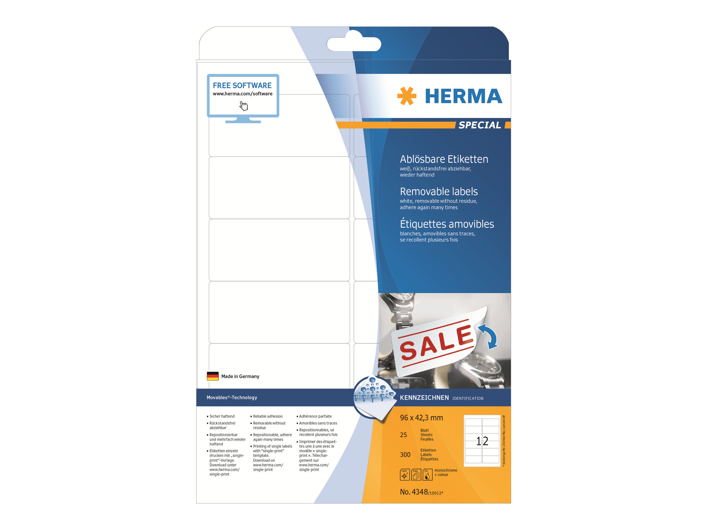 300 HERMA Etiketten 4348 weiss 96,0 x 42,3 mm 300 HERMA Etiketten 4348 weiss 96,0 x 42,3 mm